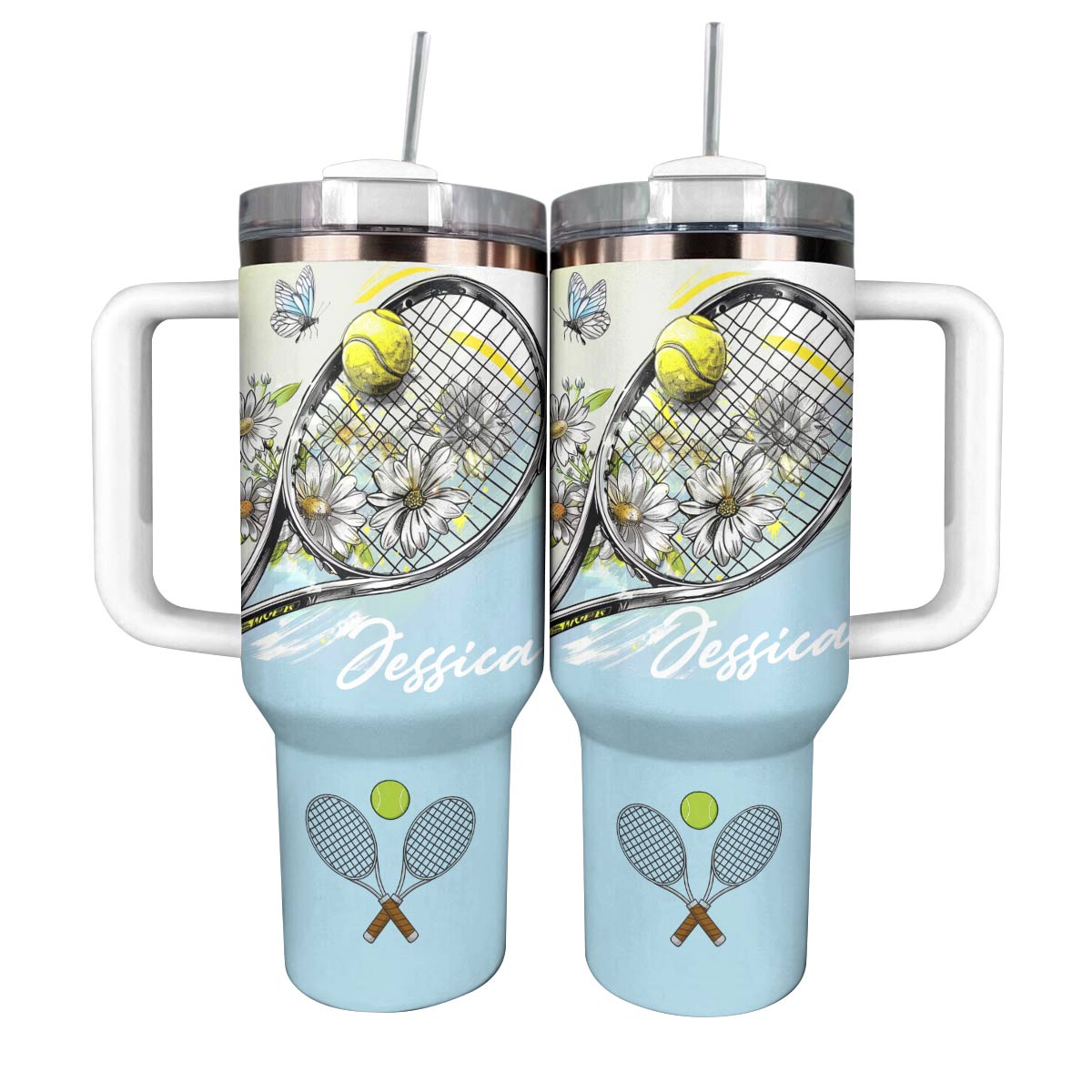Tennis Custom Stanley Quencher 40oz Stainless Steel Tumbler With Handle