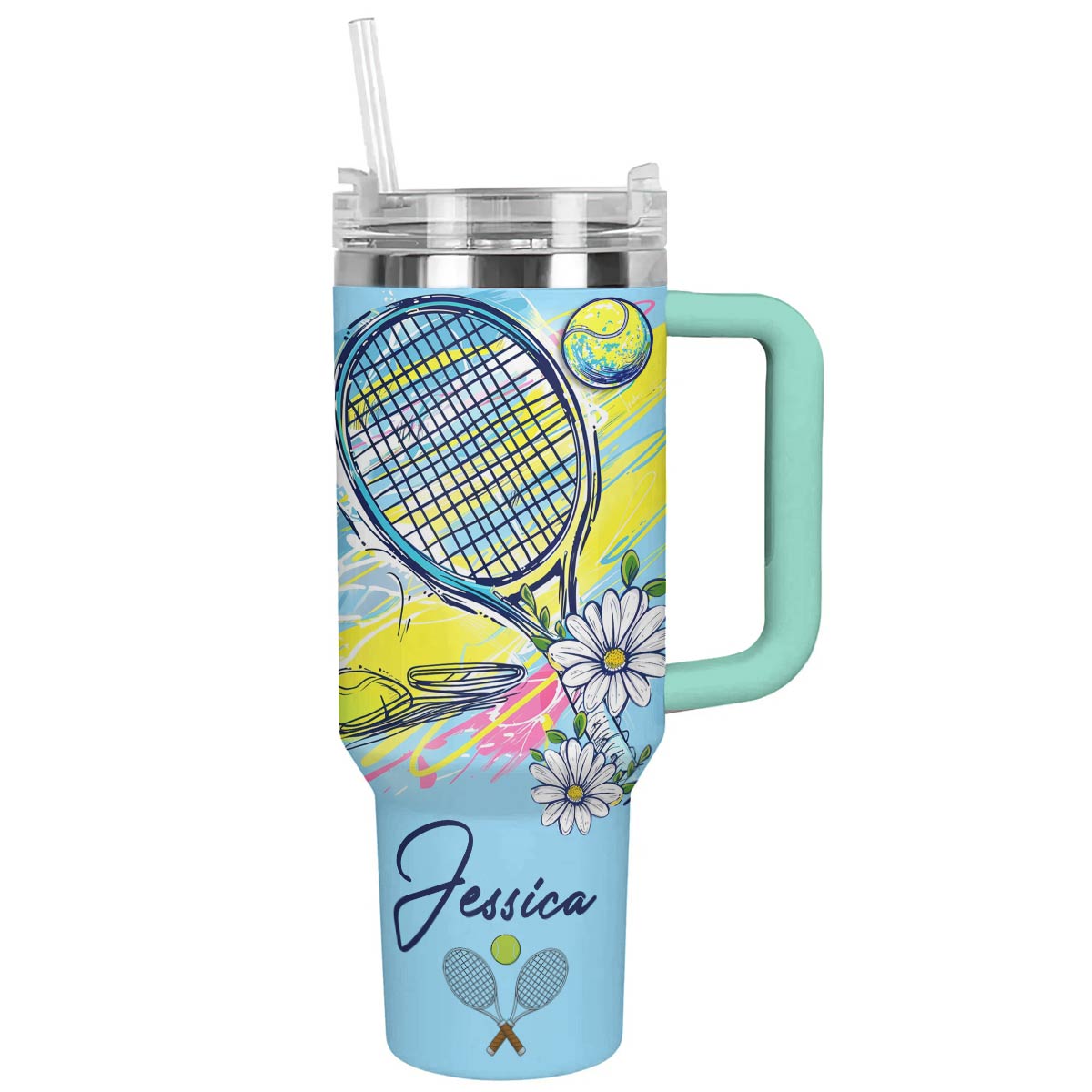 Tennis Custom Stanley Quencher 40oz Stainless Steel Tumbler With Handle