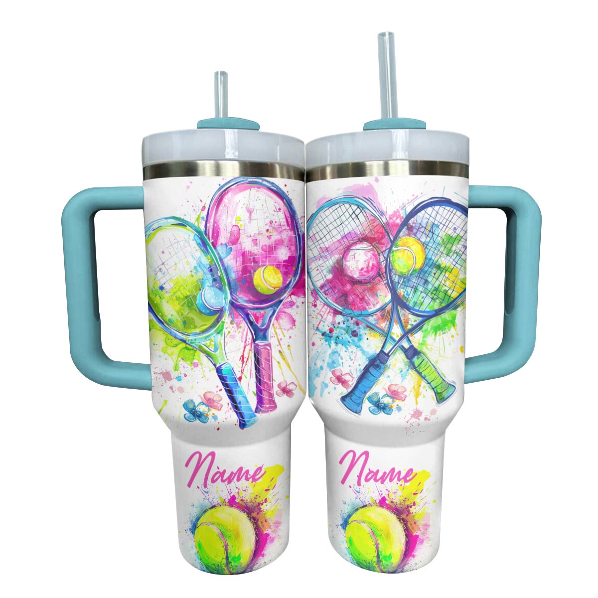 Tennis Custom Stanley Quencher 40oz Stainless Steel Tumbler With Handle