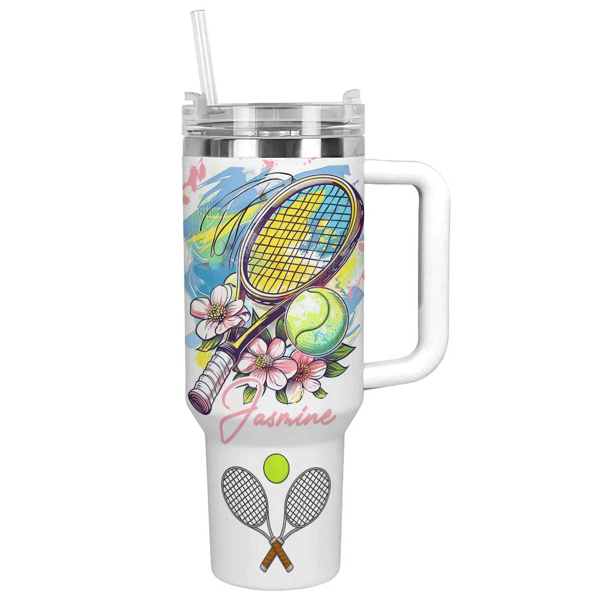 Tennis Custom Stanley Quencher 40oz Stainless Steel Tumbler With Handle