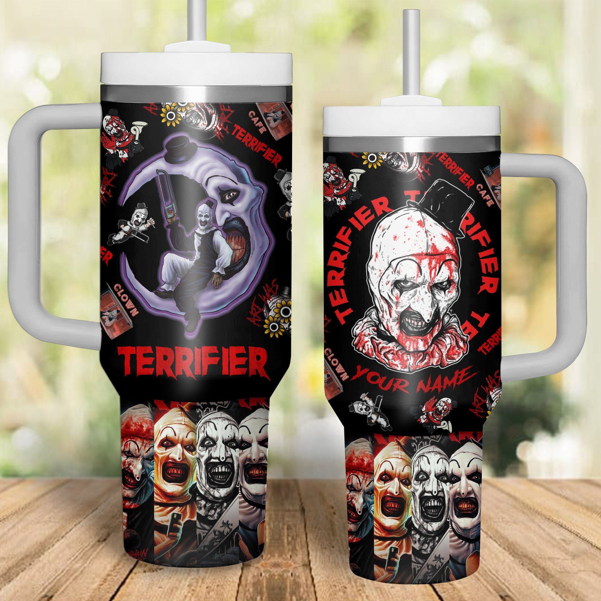 Terrifier Movies Custom Stanley Quencher 40oz Stainless Steel Tumbler With Handle