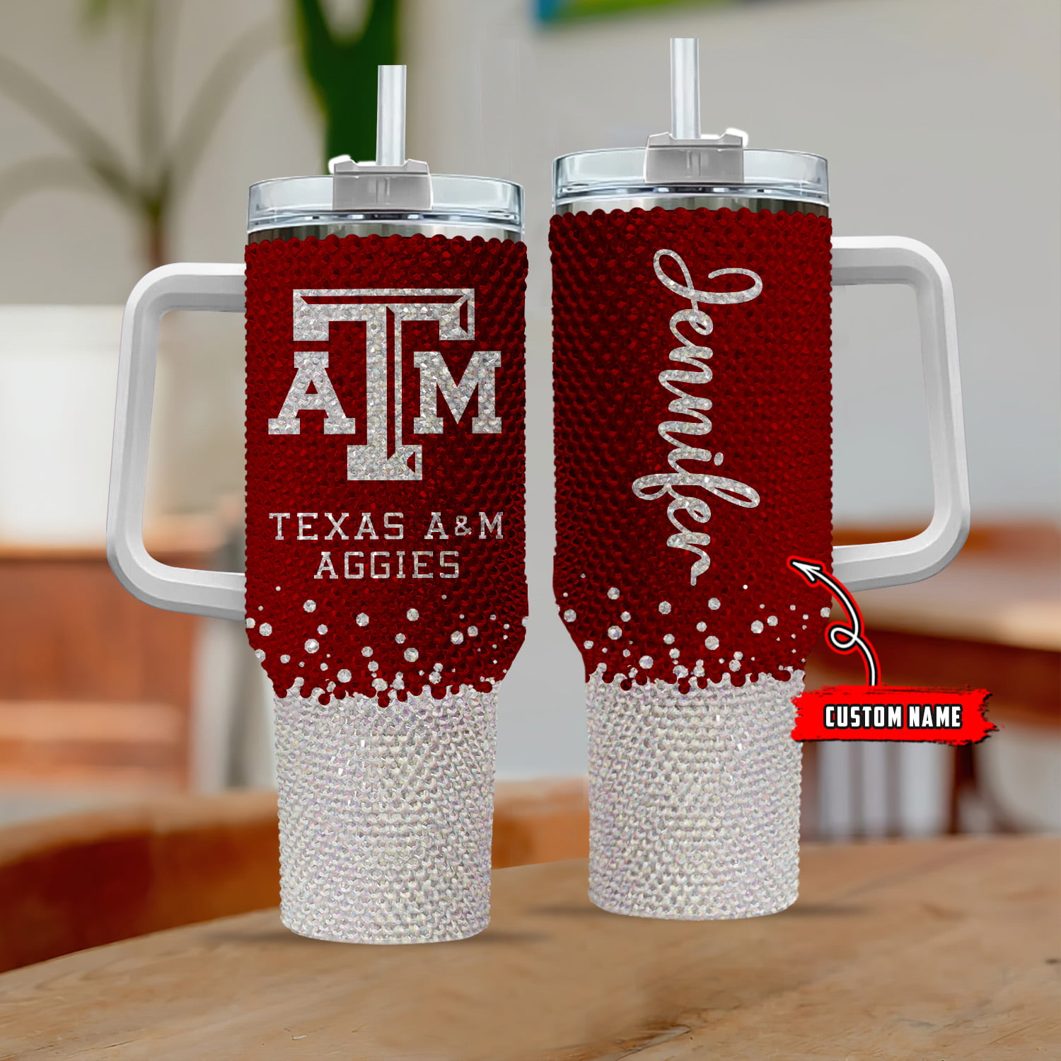 Texas A & Aggies NCAA Custom Stanley Quencher 40oz Stainless Steel Tumbler With Handle