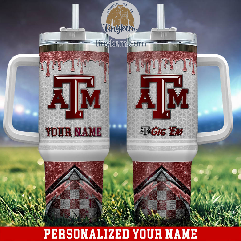 Texas A&M Aggies Glitter NCAA Custom Stanley Quencher 40oz Stainless Steel Tumbler With Handle