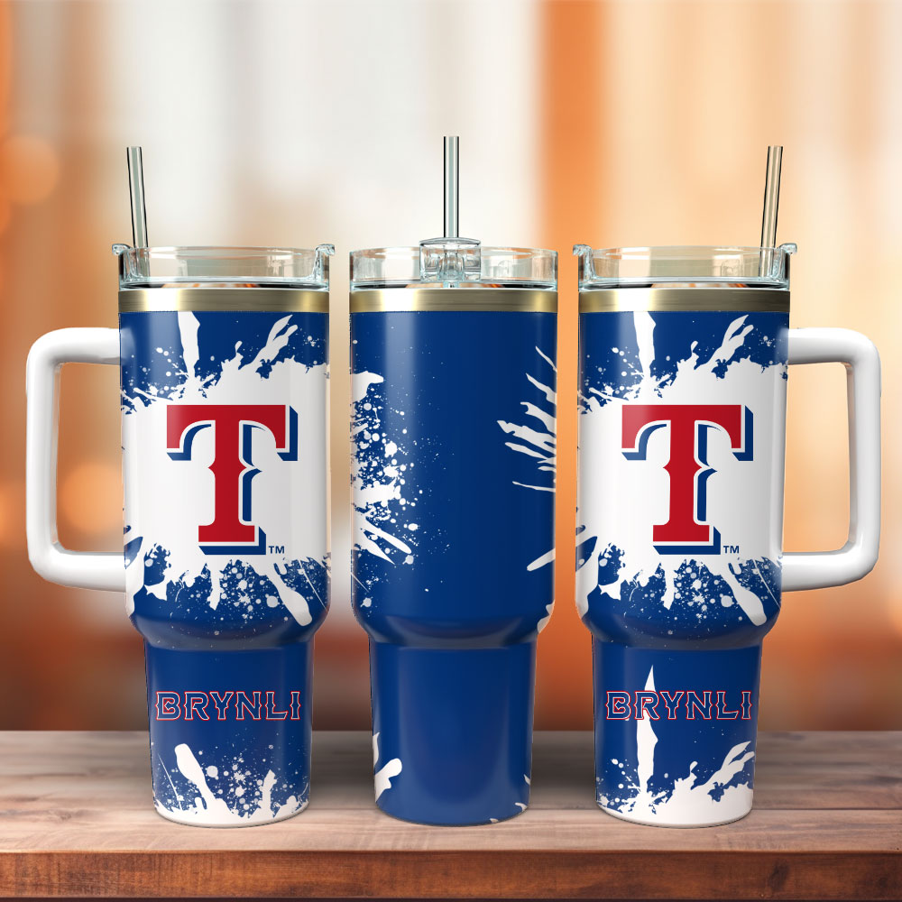 Texas Rangers Basketball MLB Sport Custom Stanley Quencher 40oz Stainless Steel Tumbler With Handle