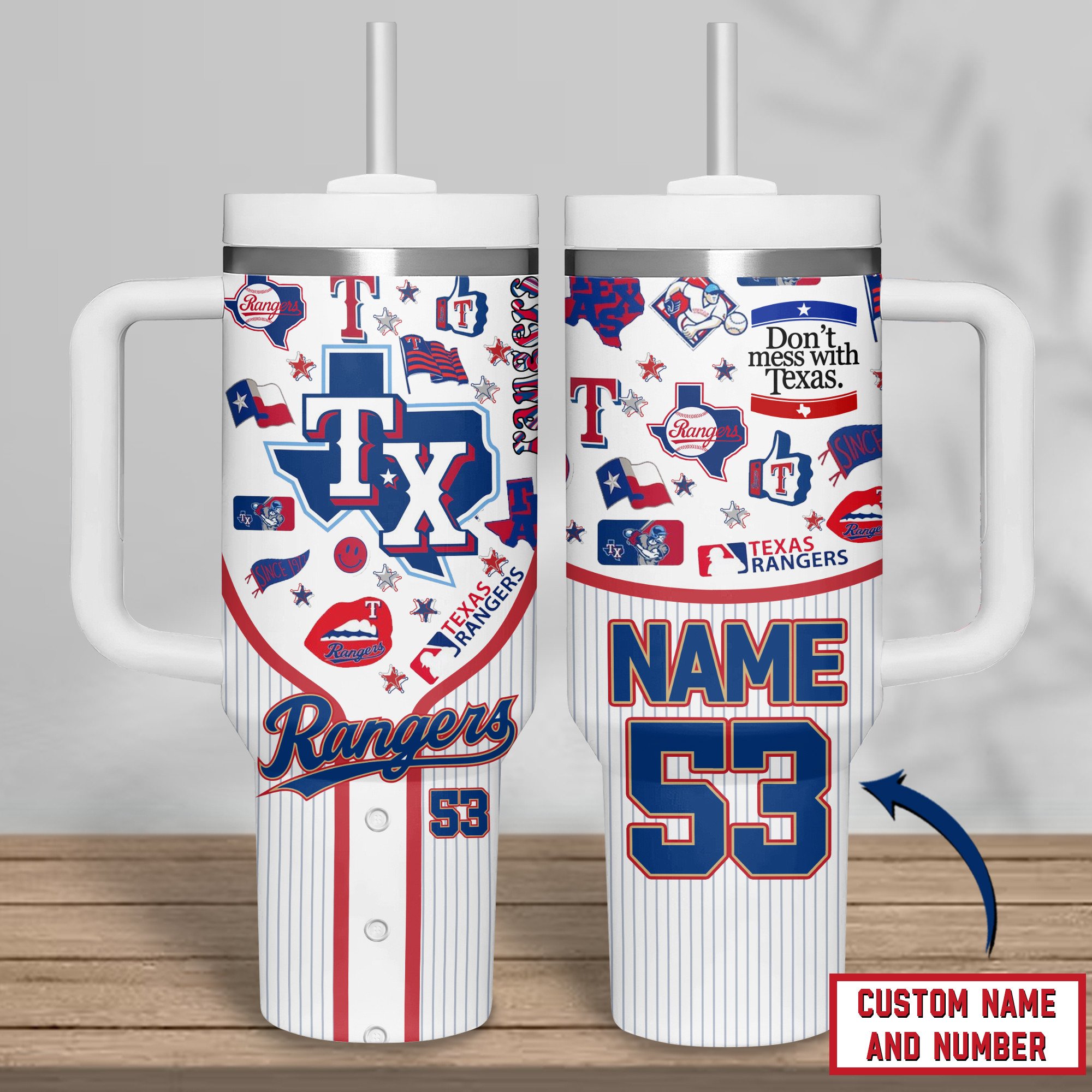 Texas Rangers MLB Custom Stanley Quencher 40oz Stainless Steel Tumbler With Handle