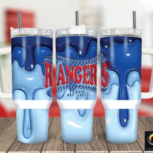 Texas Rangers MLB Custom Stanley Quencher 40oz Stainless Steel Tumbler With Handle