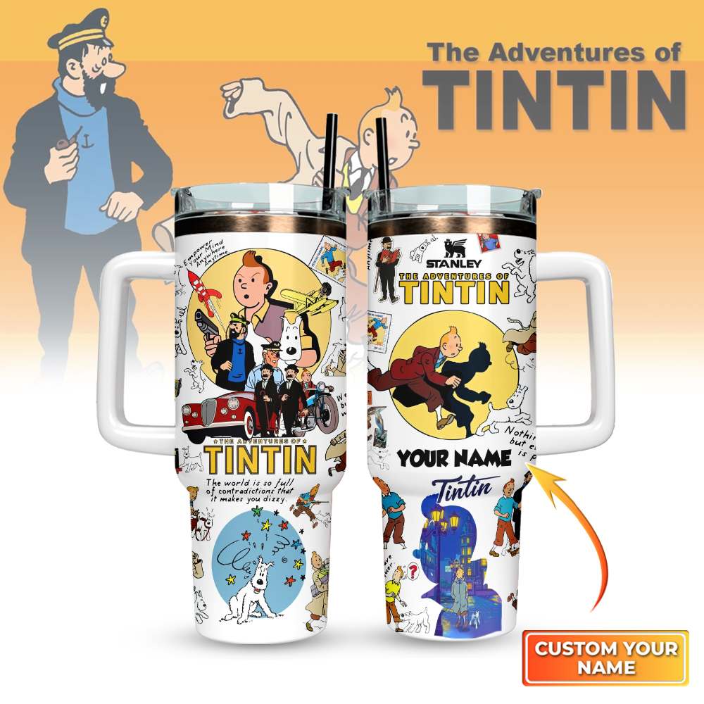 The Adventure Of Tintin Custom Stanley Quencher 40oz Stainless Steel Tumbler With Handle