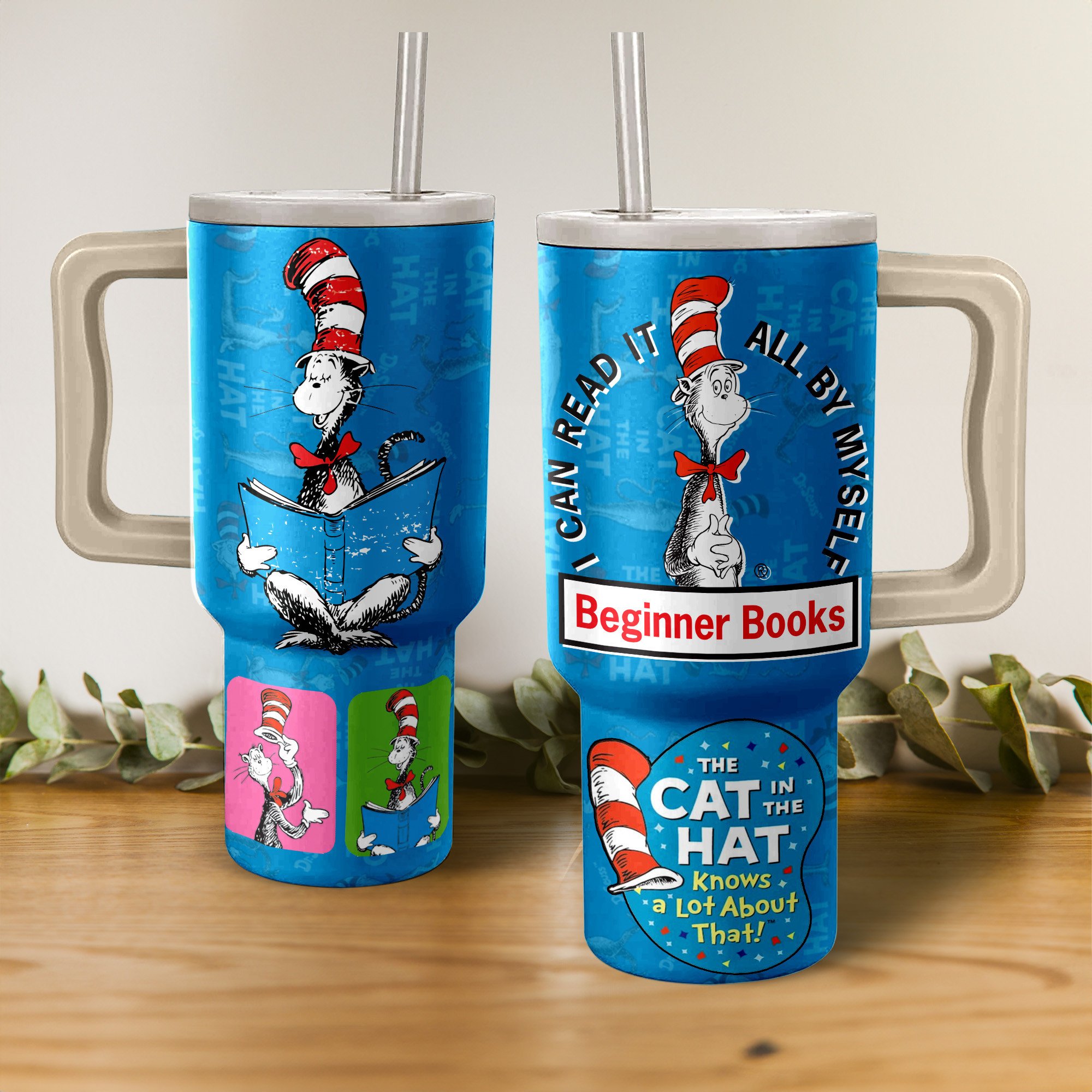 The Cat In The Hat Custom Stanley Quencher 40oz Stainless Steel Tumbler With Handle