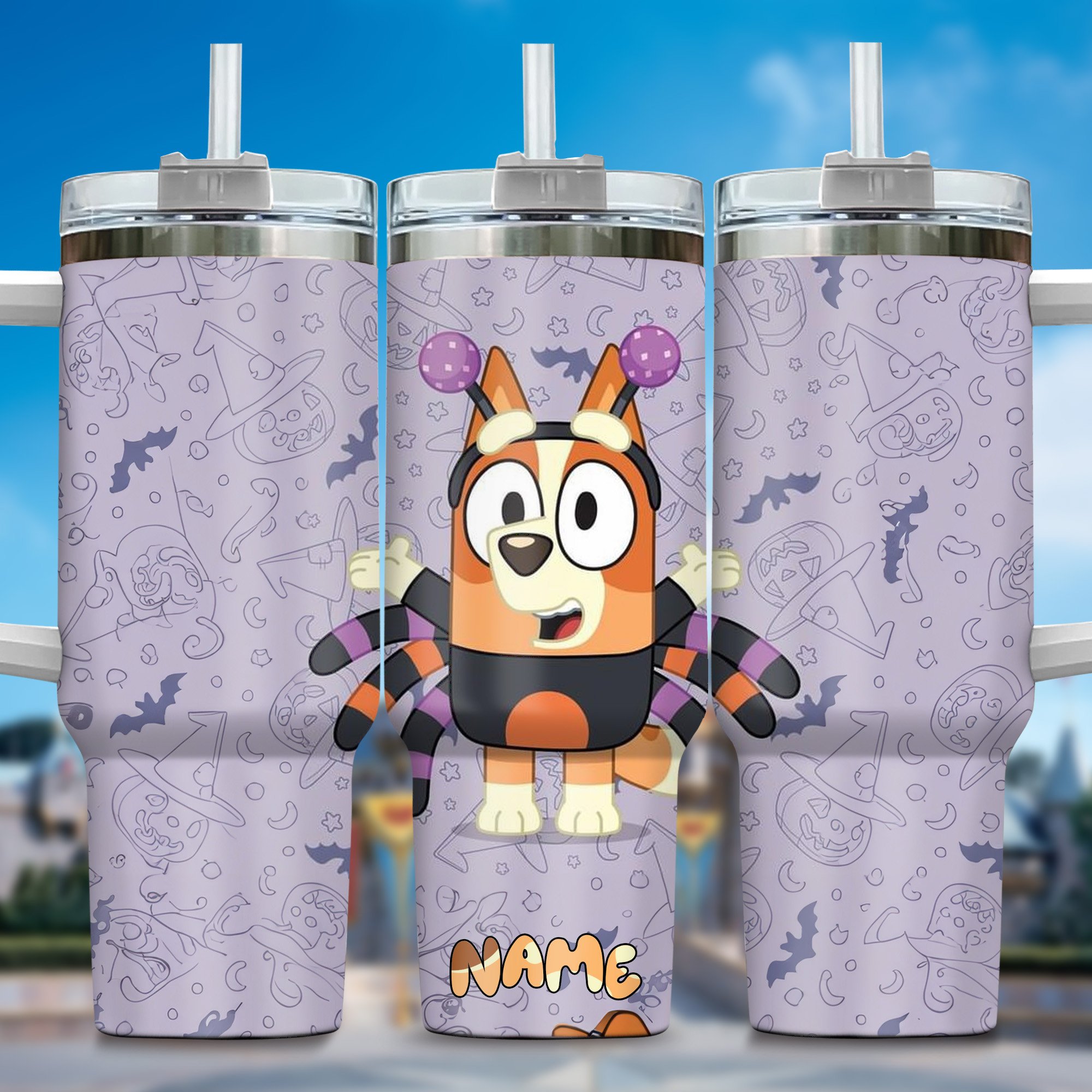 The Family Bluey Cartoon Custom Stanley Quencher 40oz Stainless Steel Tumbler With Handle