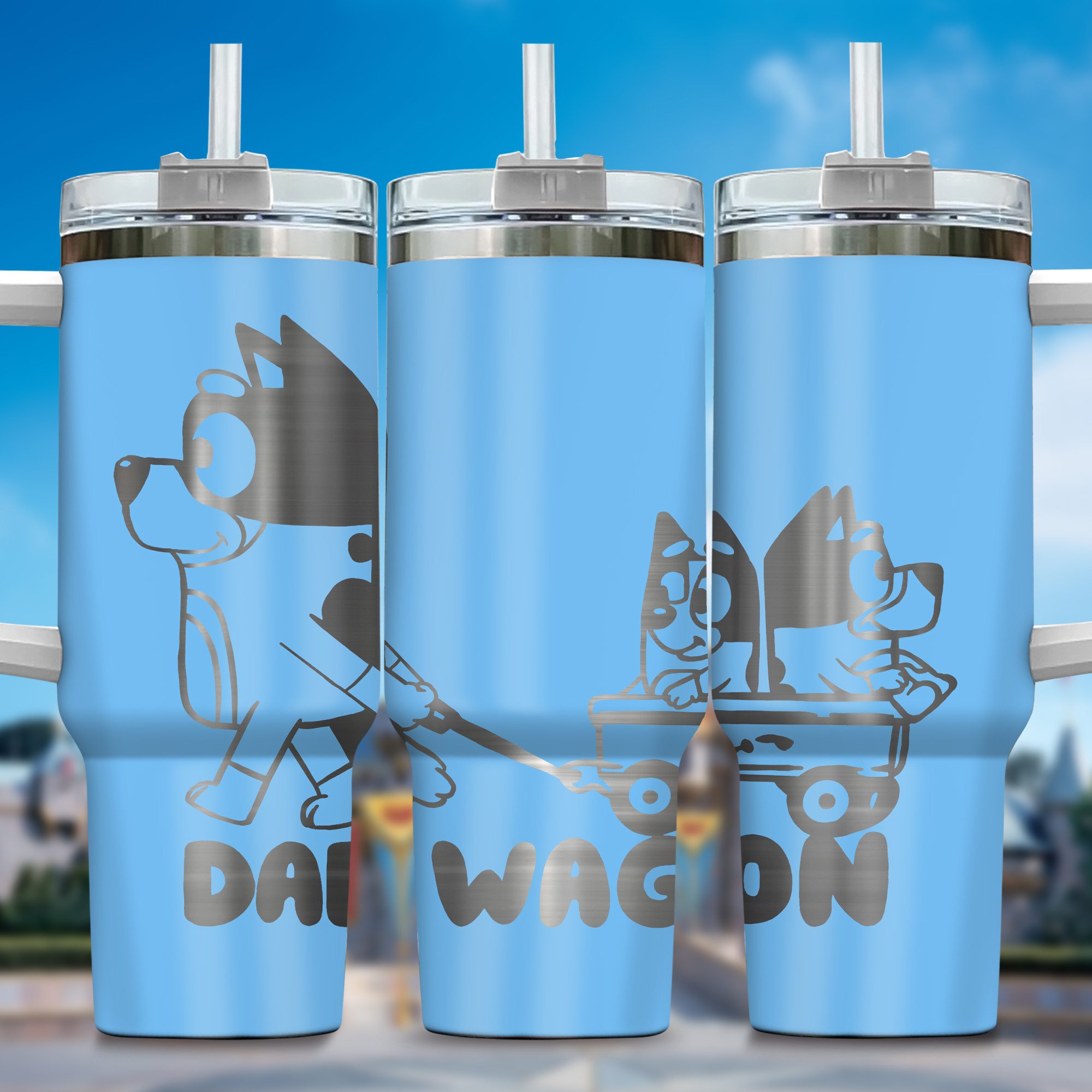 The Family Bluey Cartoon Custom Stanley Quencher 40oz Stainless Steel Tumbler With Handle