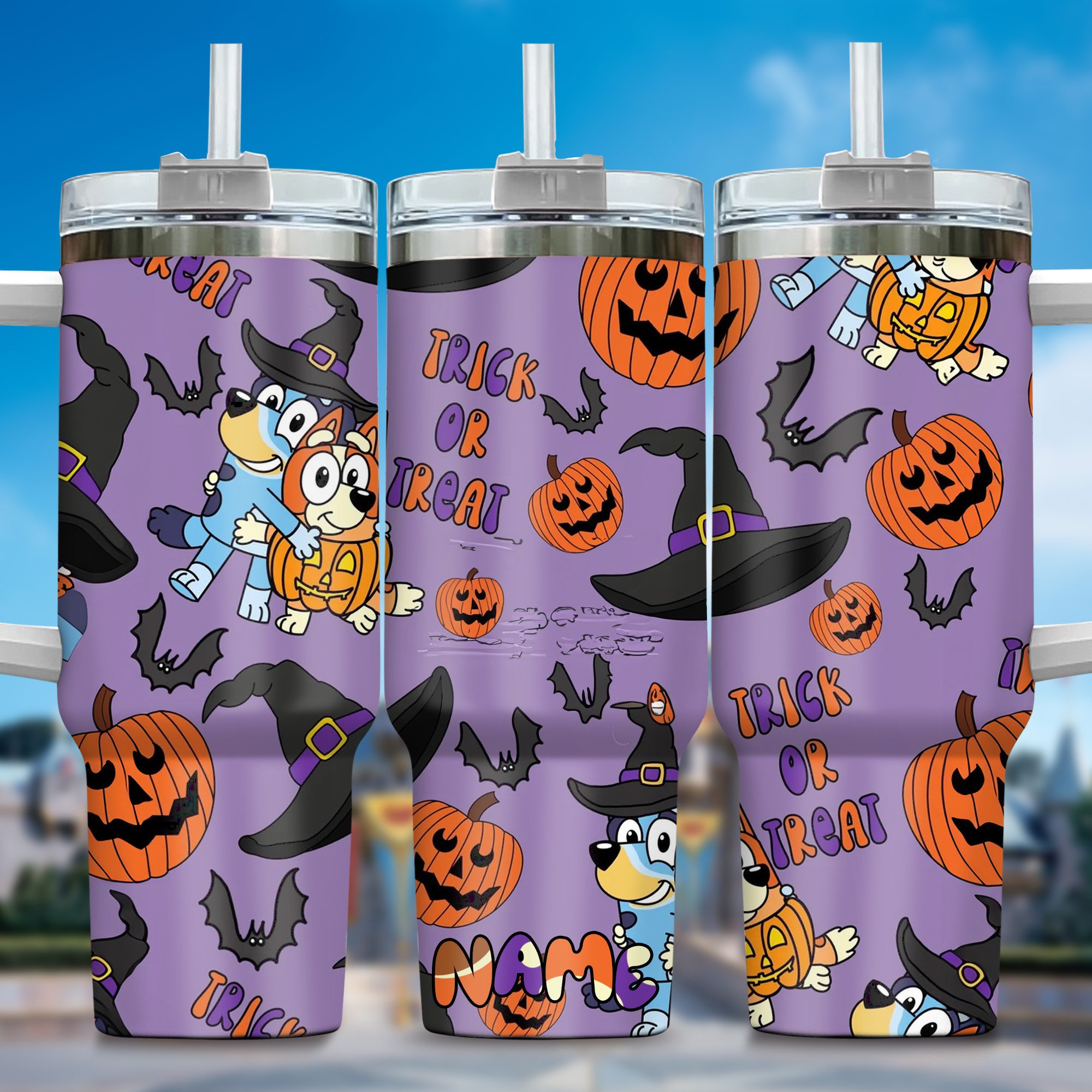 The Family Bluey Cartoon Custom Stanley Quencher 40oz Stainless Steel Tumbler With Handle