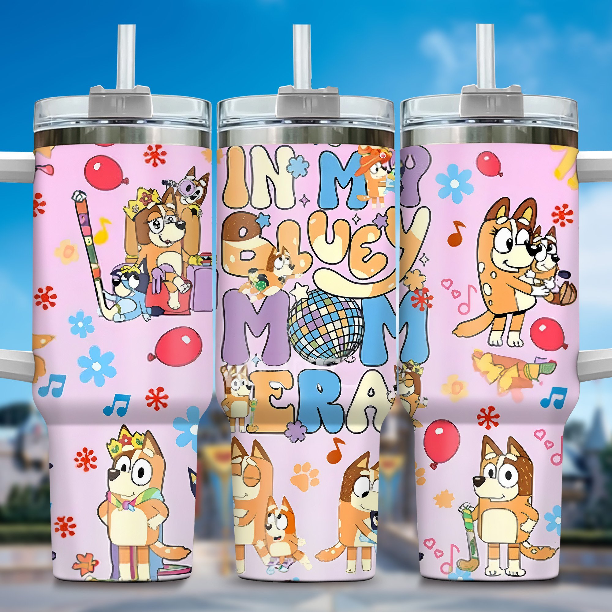 The Family Bluey Cartoon Custom Stanley Quencher 40oz Stainless Steel Tumbler With Handle