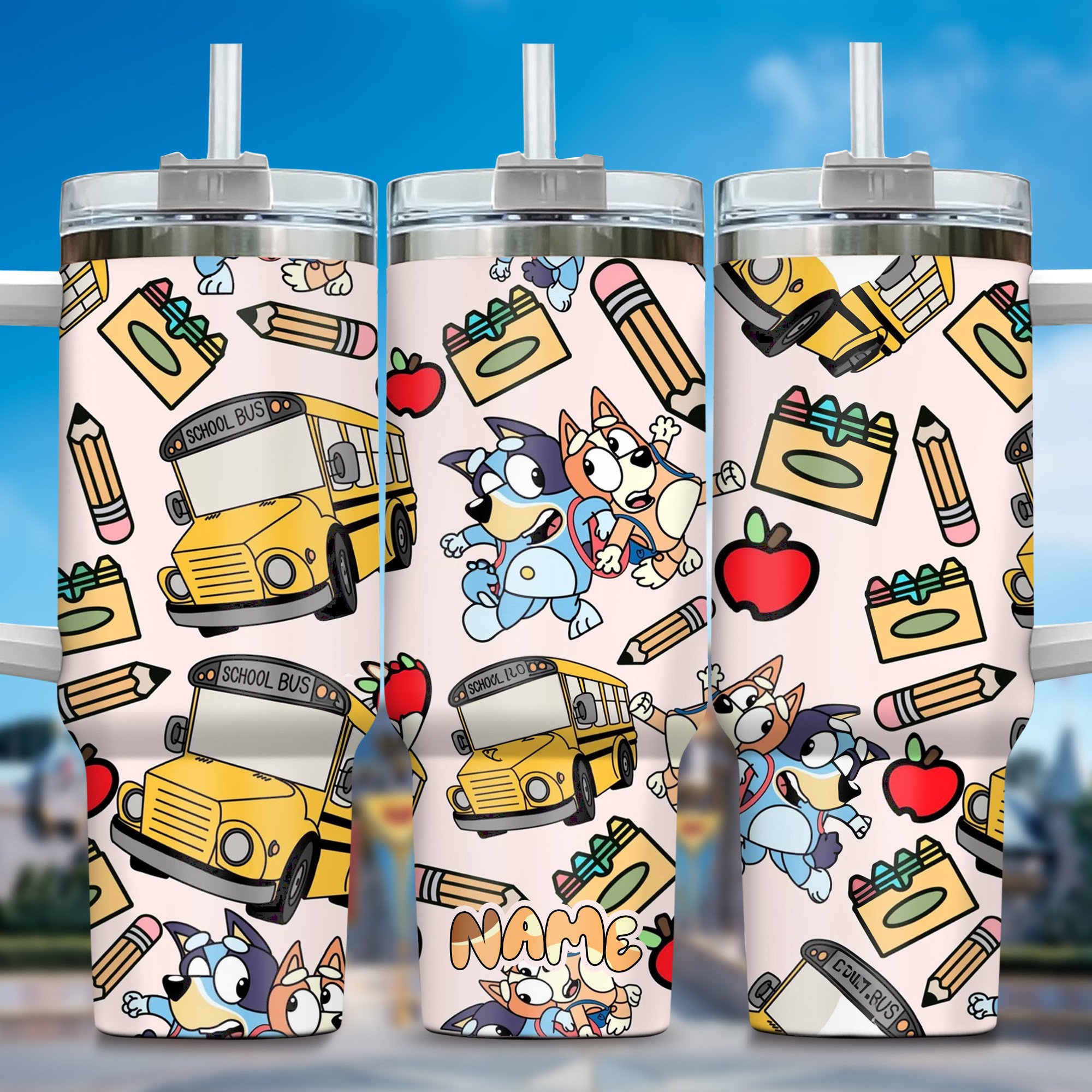 The Family Bluey Cartoon Custom Stanley Quencher 40oz Stainless Steel Tumbler With Handle