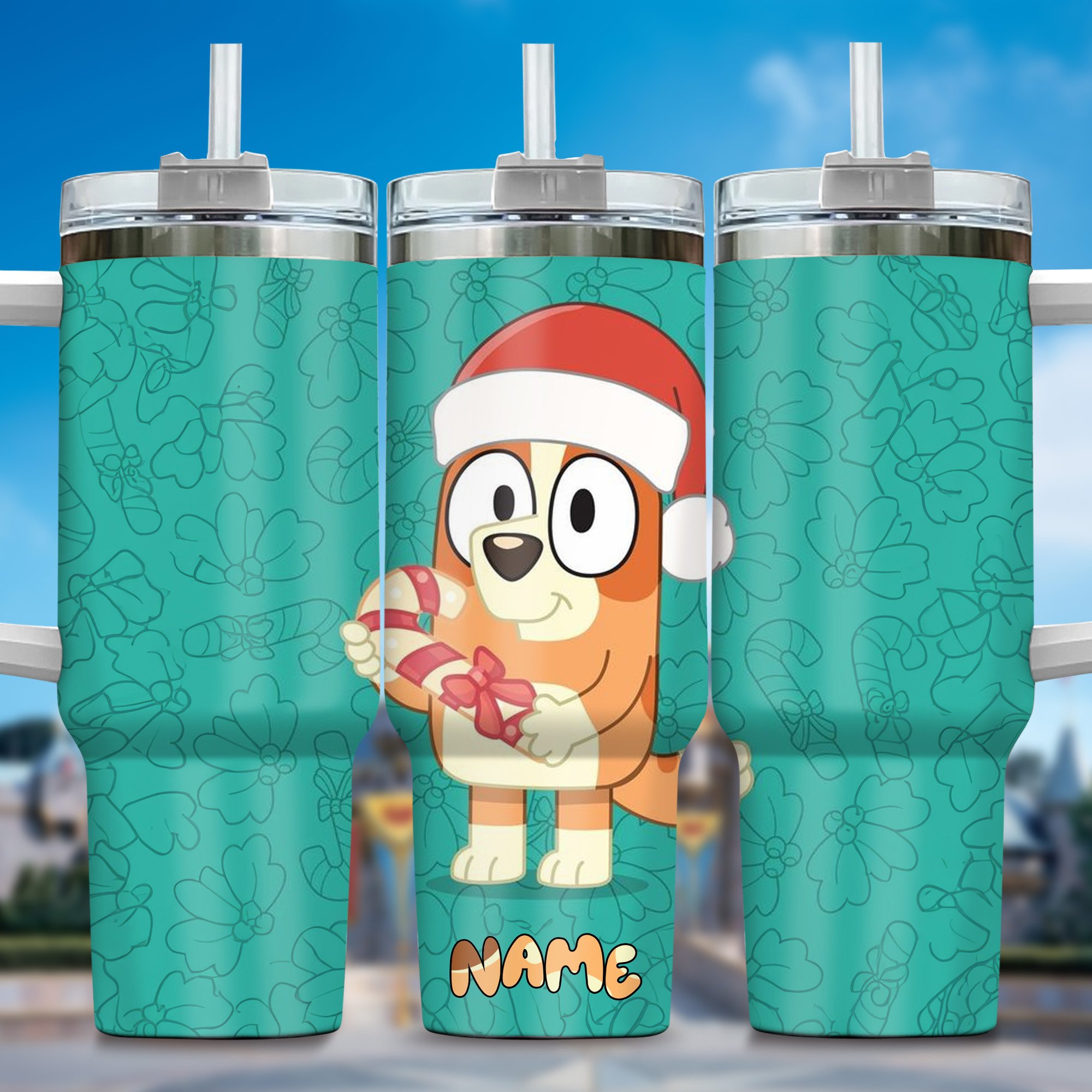The Family Bluey Cartoon Custom Stanley Quencher 40oz Stainless Steel Tumbler With Handle