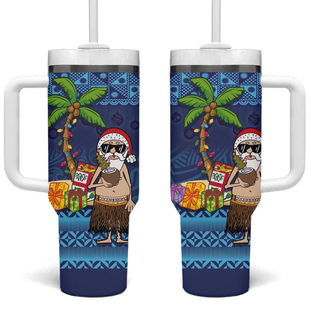 The Funny Santa Wears Sulu Christmas Fijian Christmas Palm Tree Custom Stanley Quencher 40oz Stainless Steel Tumbler With Handle