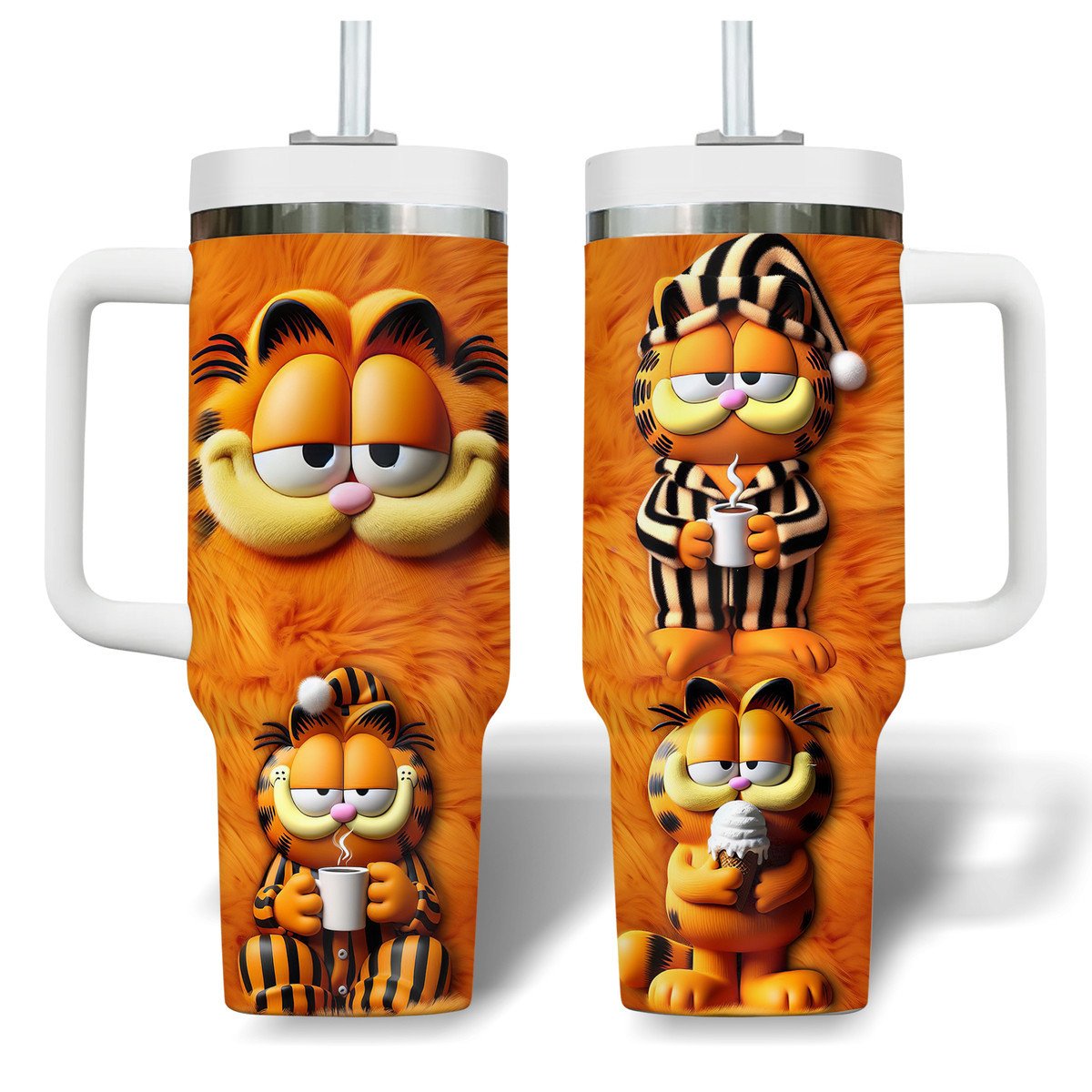 The Garfield Cartoon Custom Stanley Quencher 40oz Stainless Steel Tumbler With Handle