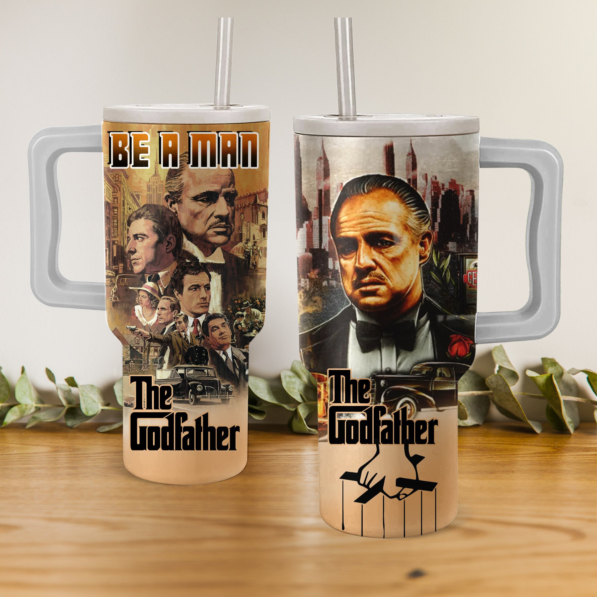 The Godfather Movies Custom Stanley Quencher 40oz Stainless Steel Tumbler With Handle