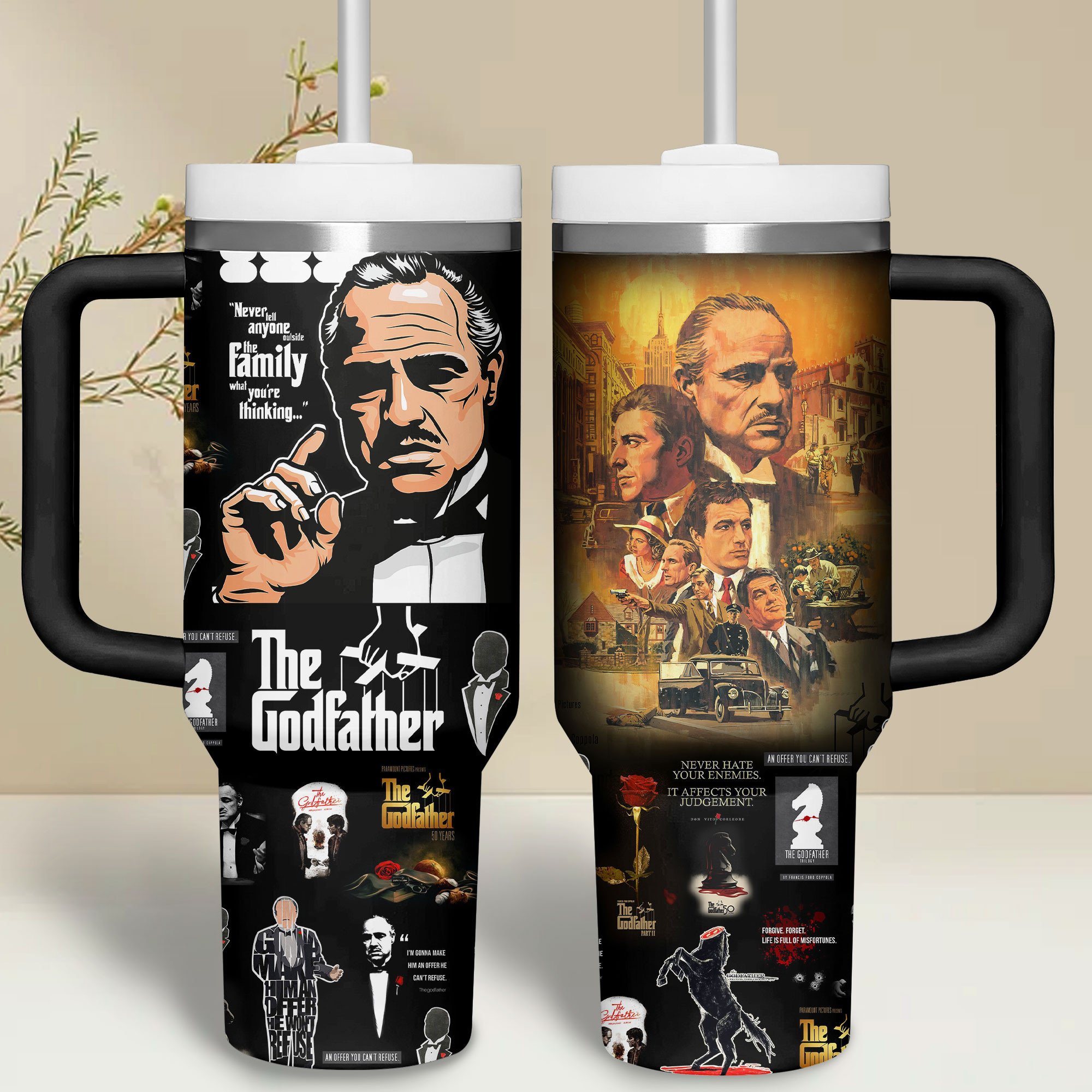 The Godfather Movies Custom Stanley Quencher 40oz Stainless Steel Tumbler With Handle