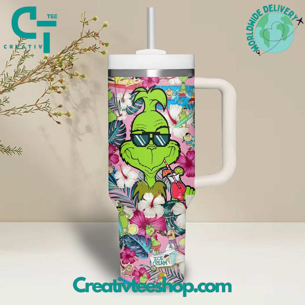 The Grinch Cartoon Custom Stanley Quencher 40oz Stainless Steel Tumbler With Handle