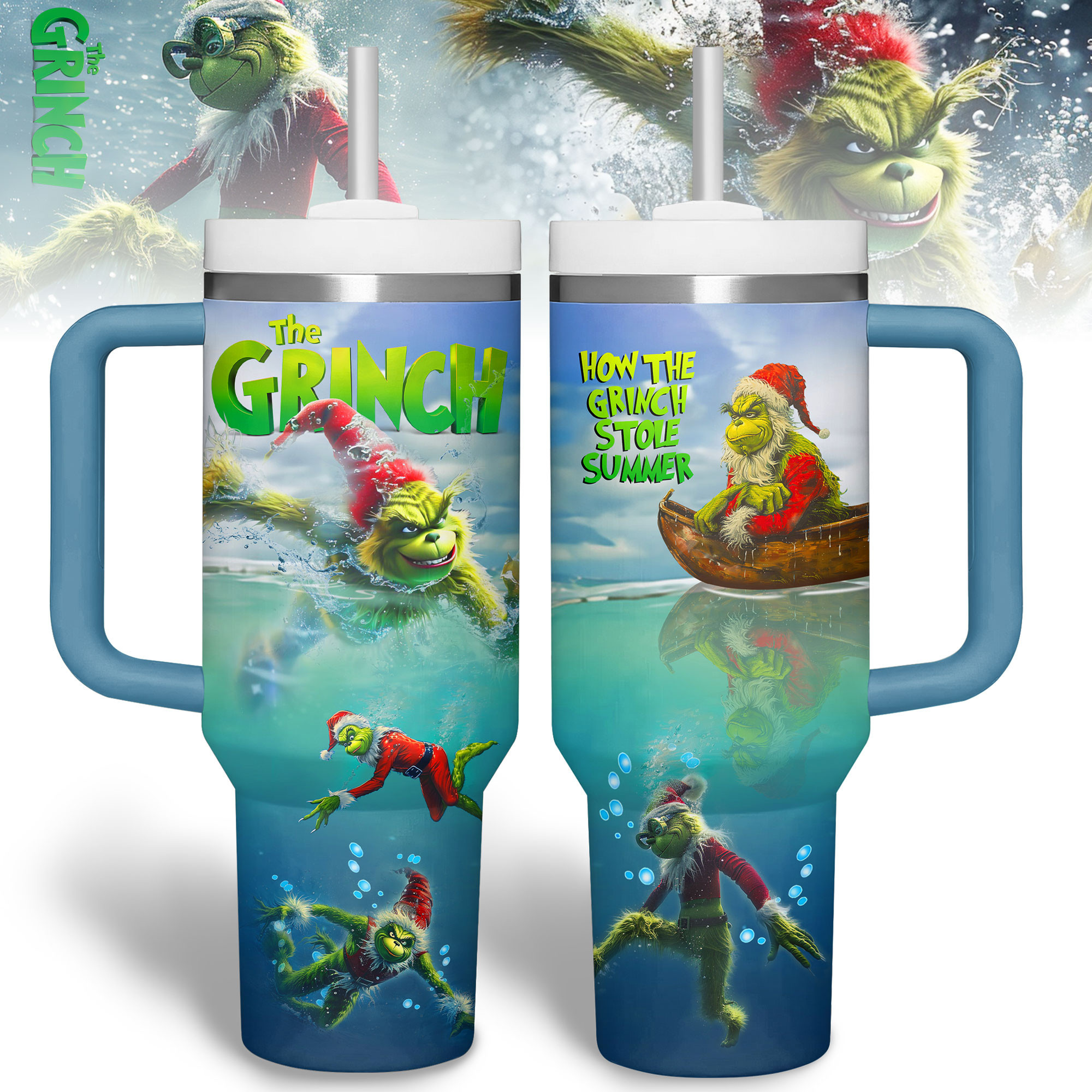 The Grinch Cartoon Custom Stanley Quencher 40oz Stainless Steel Tumbler With Handle