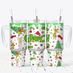The Grinch Merry Xmas Movies Custom Stanley Quencher 40oz Stainless Steel Tumbler With Handle