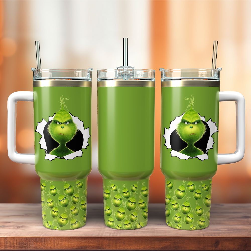 The Grinch Movie Cartoon Custom Stanley Quencher 40oz Stainless Steel Tumbler With Handle