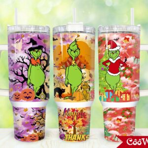 The Grinch Movies Custom Stanley Quencher 40oz Stainless Steel Tumbler With Handle
