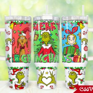 The Grinch Movies Custom Stanley Quencher 40oz Stainless Steel Tumbler With Handle