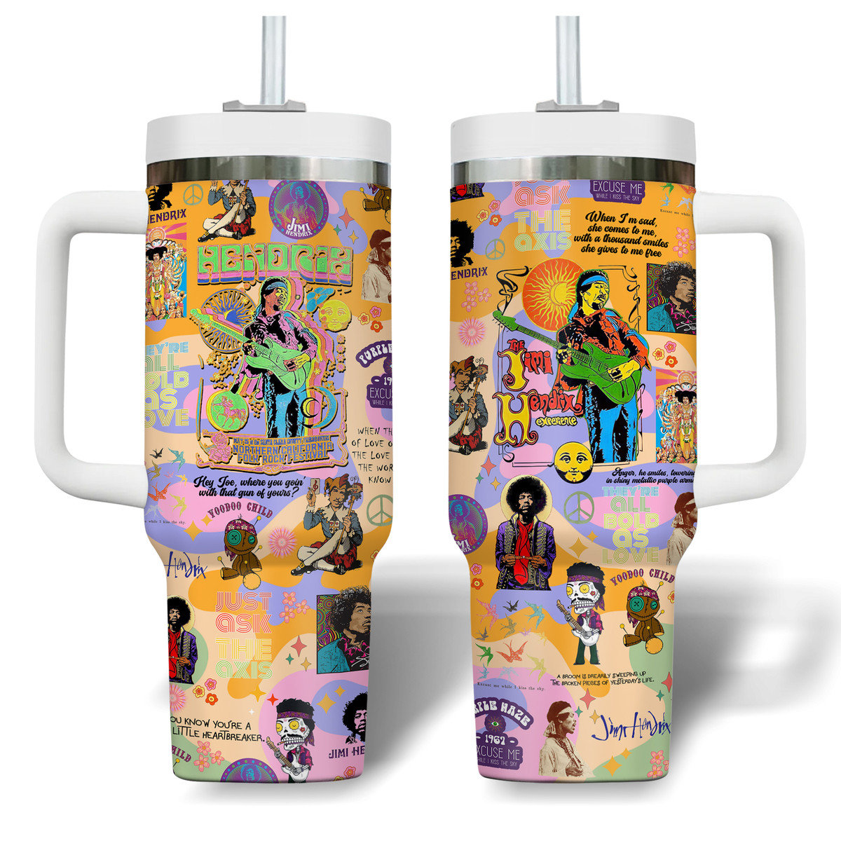 The Jimi Hendrix Experience Music Custom Stanley Quencher 40oz Stainless Steel Tumbler With Handle