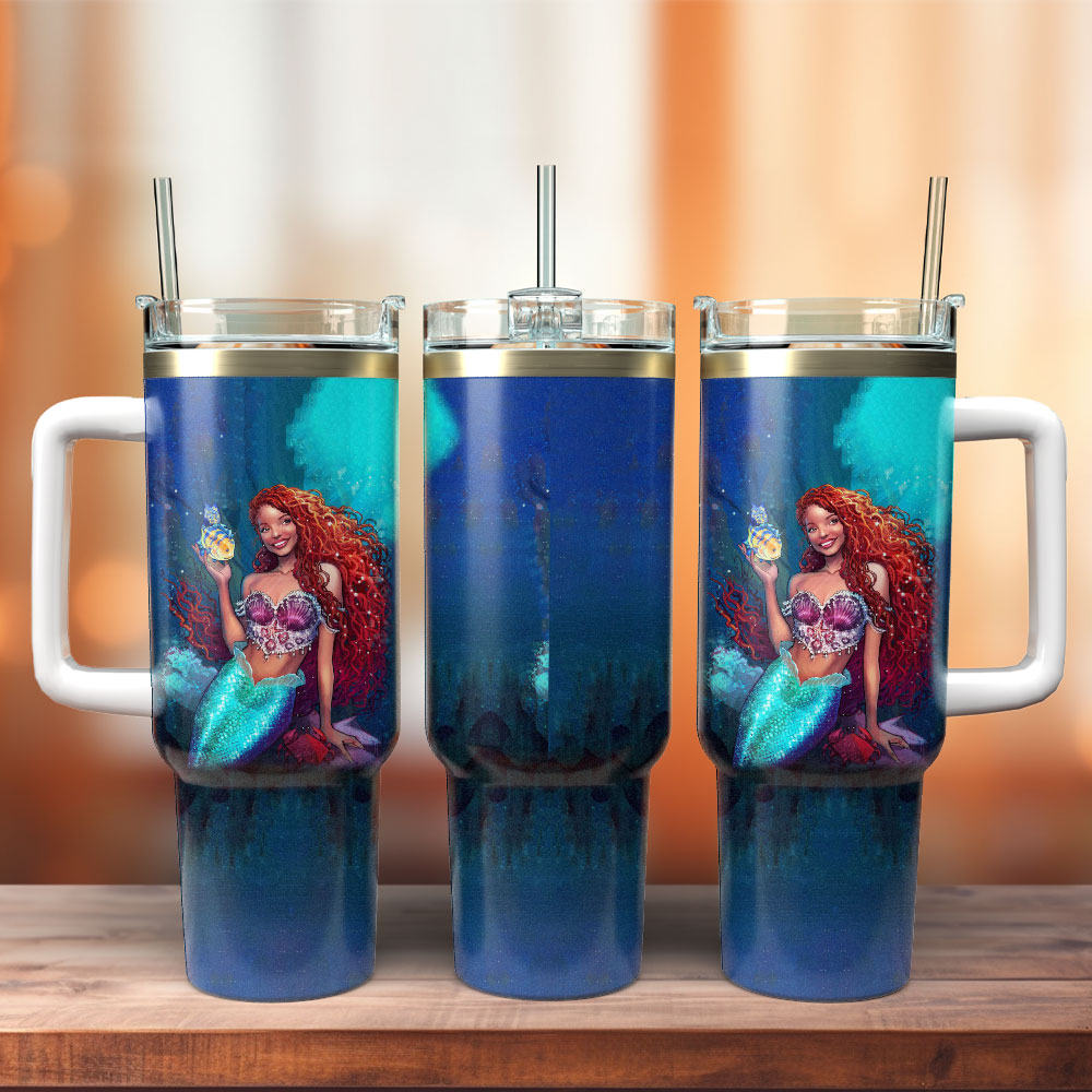 The Little Mermaid 2023 Movie Custom Stanley Quencher 40oz Stainless Steel Tumbler With Handle