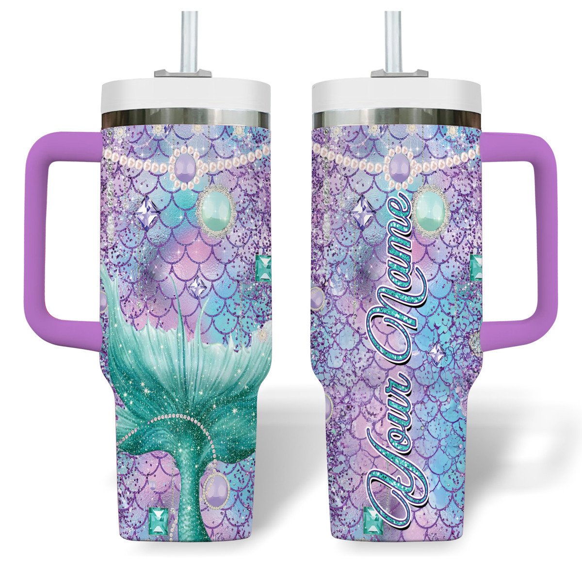 The Little Mermaid Cartoon Custom Stanley Quencher 40oz Stainless Steel Tumbler With Handle