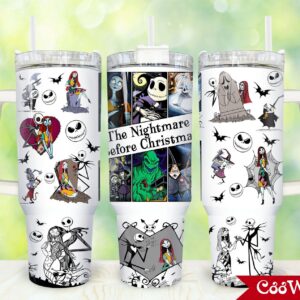 The Nightmare Before Christmas Cartoon Custom Stanley Quencher 40oz Stainless Steel Tumbler With Handle