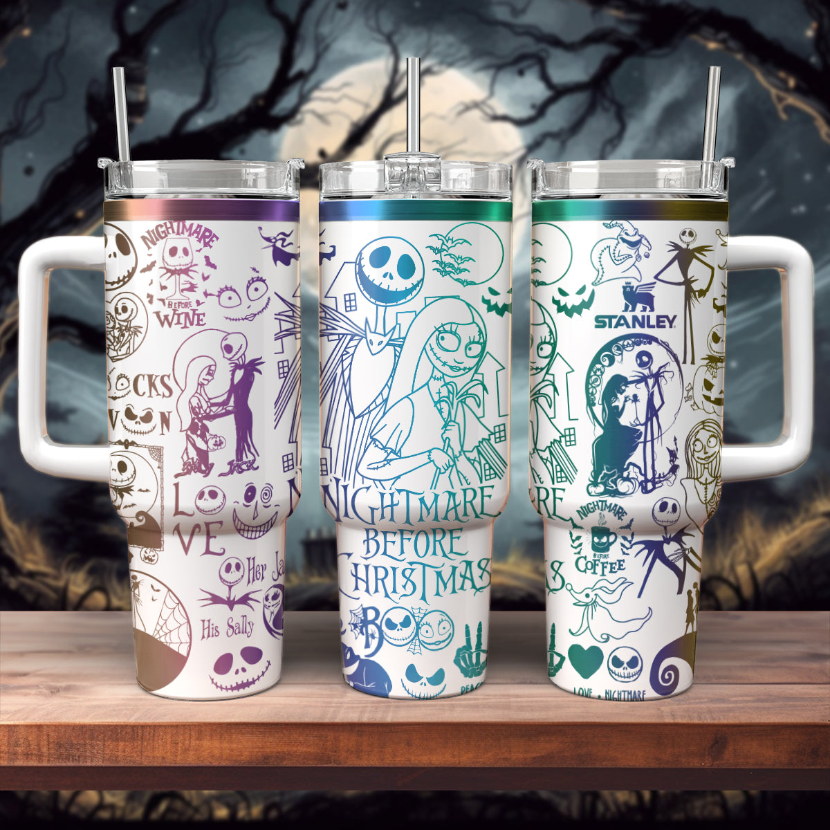 The Nightmare Before Christmas Movies Custom Stanley Quencher 40oz Stainless Steel Tumbler With Handle