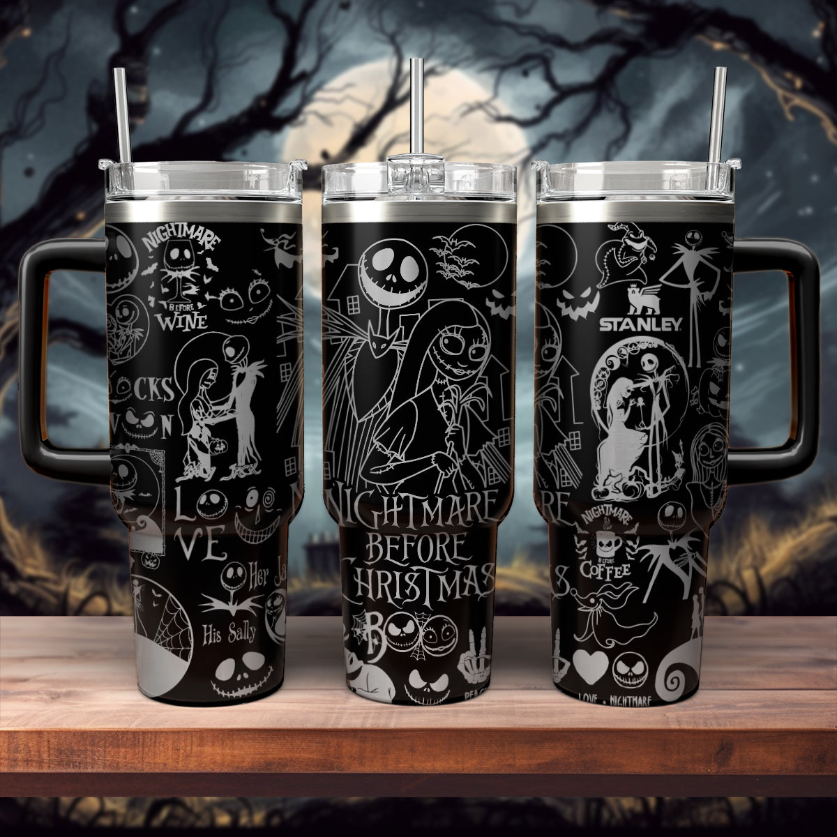 The Nightmare Before Christmas Movies Custom Stanley Quencher 40oz Stainless Steel Tumbler With Handle
