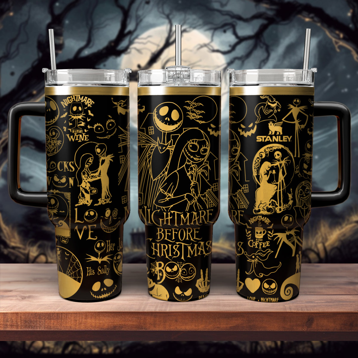 The Nightmare Before Christmas Movies Custom Stanley Quencher 40oz Stainless Steel Tumbler With Handle