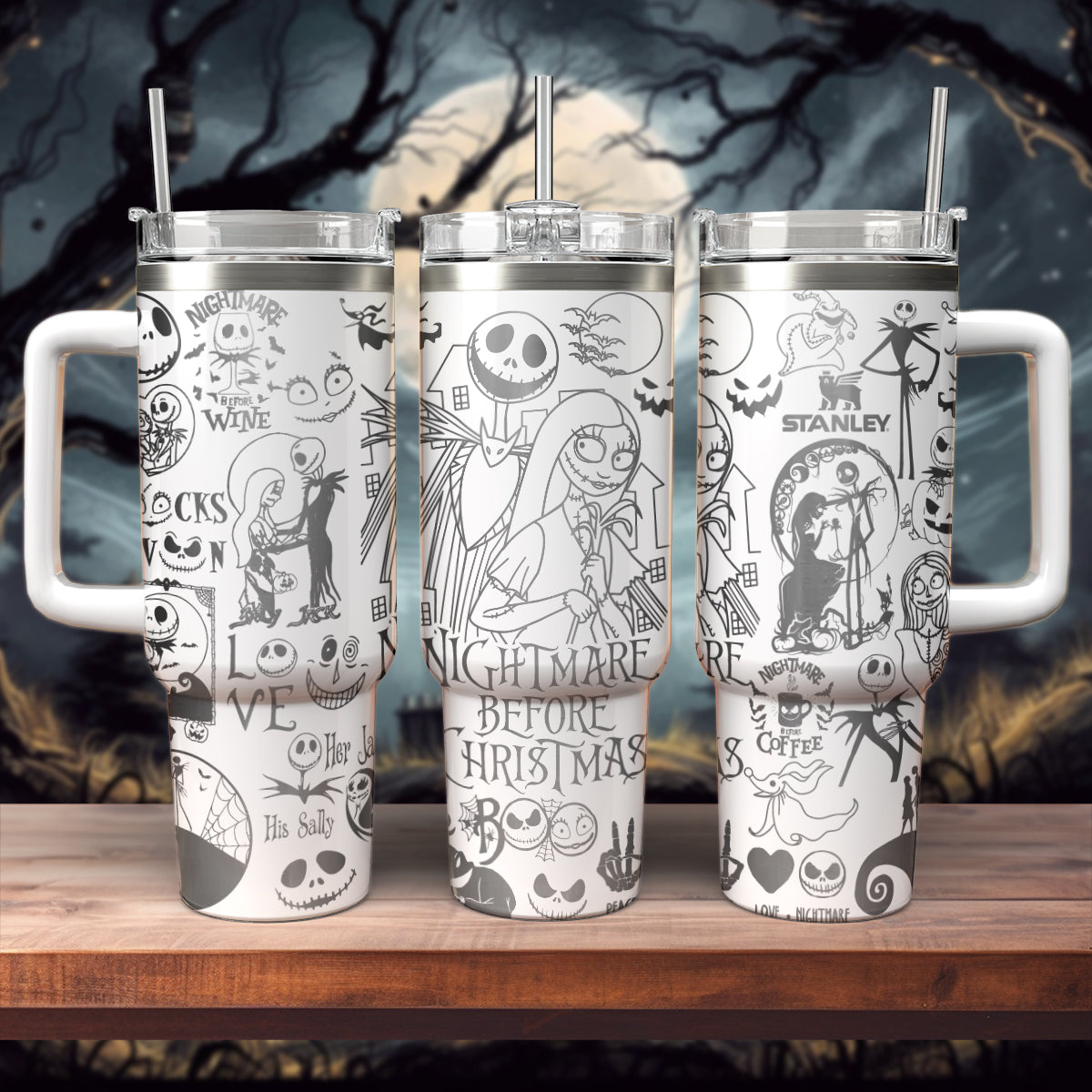 The Nightmare Before Christmas Movies Custom Stanley Quencher 40oz Stainless Steel Tumbler With Handle