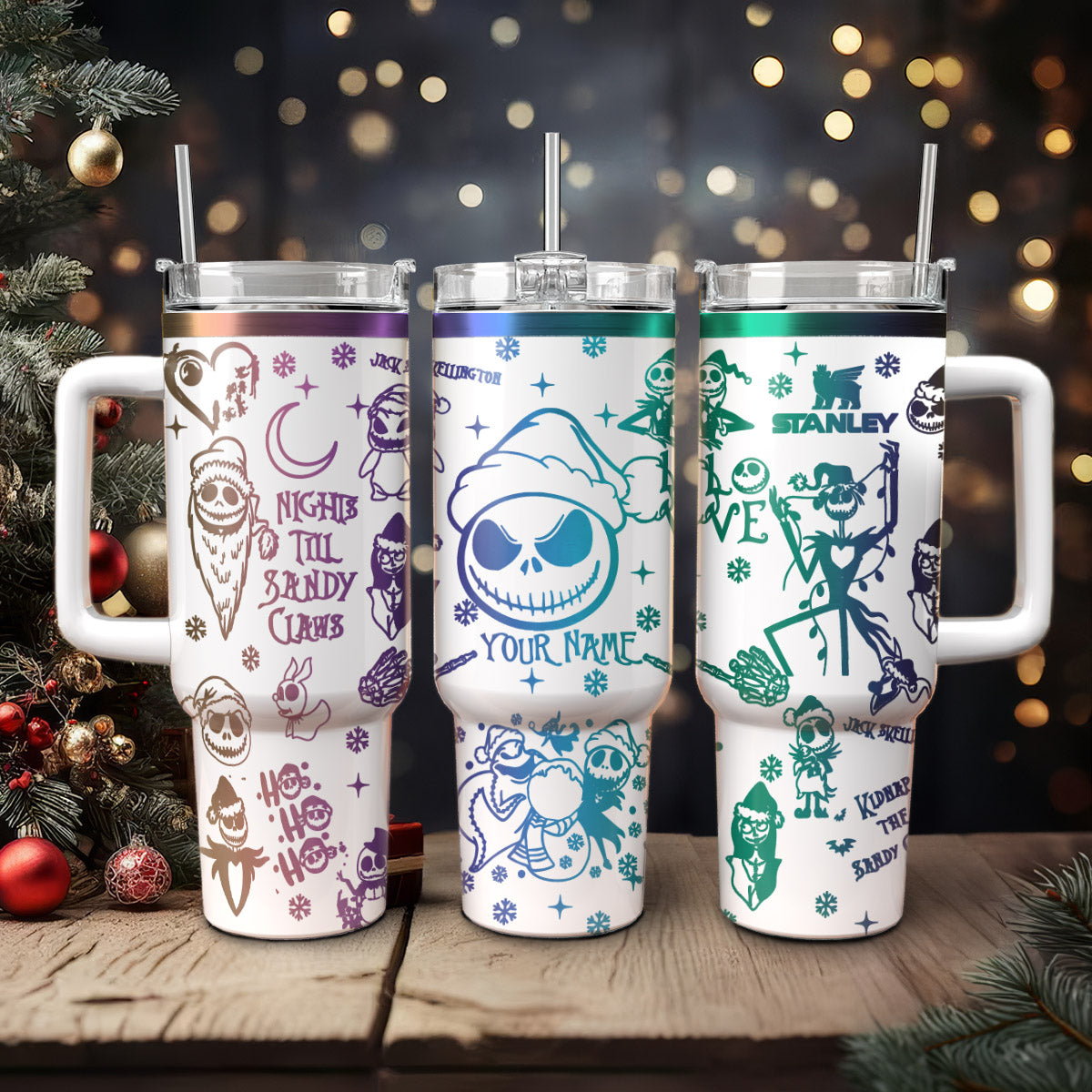 The Nightmare Before Christmas Movies Custom Stanley Quencher 40oz Stainless Steel Tumbler With Handle