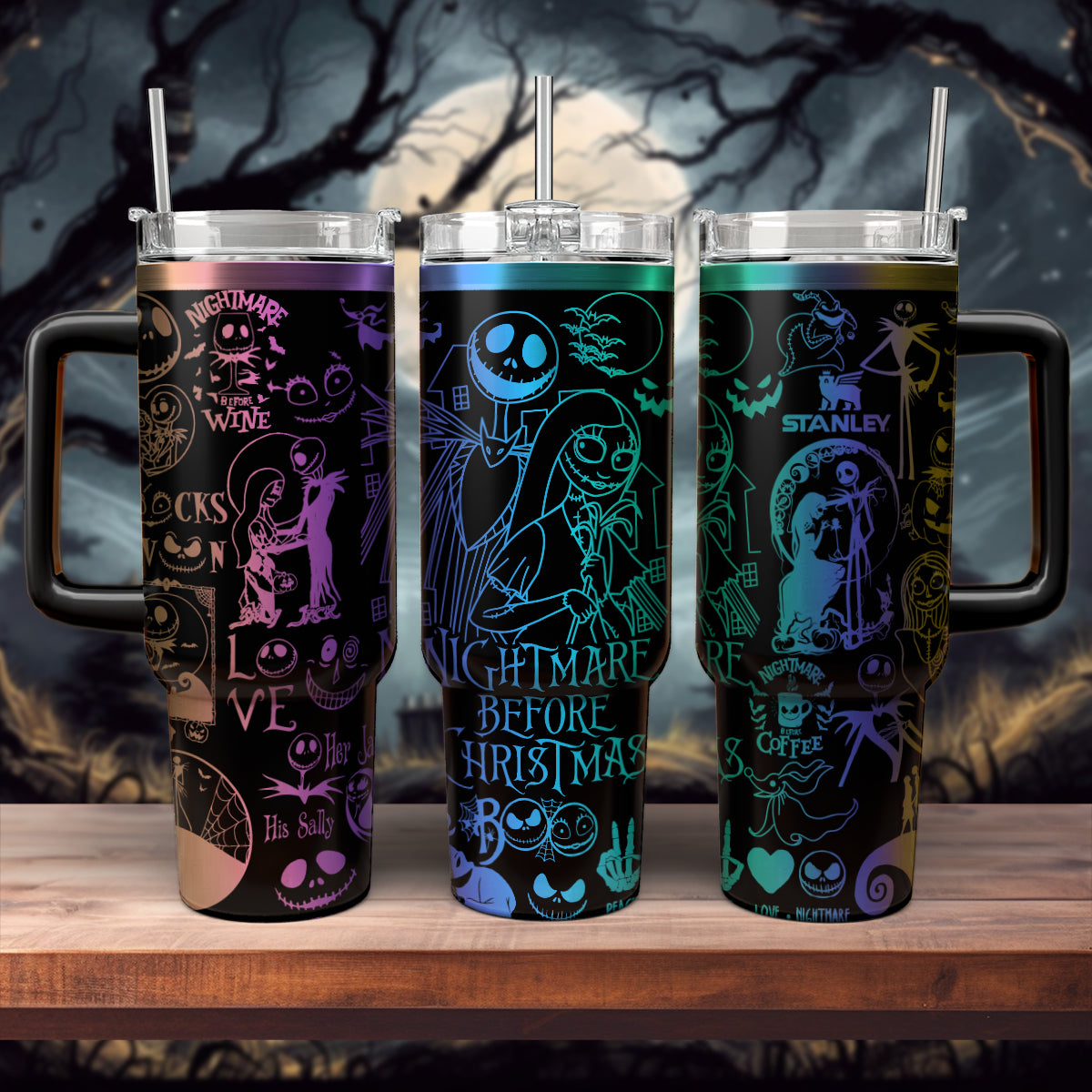The Nightmare Before Christmas Movies Custom Stanley Quencher 40oz Stainless Steel Tumbler With Handle