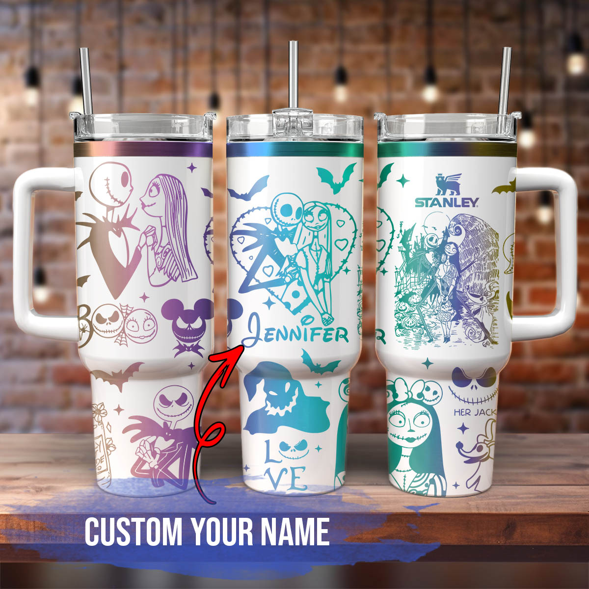 The Nightmare Before Christmas Movies Custom Stanley Quencher 40oz Stainless Steel Tumbler With Handle