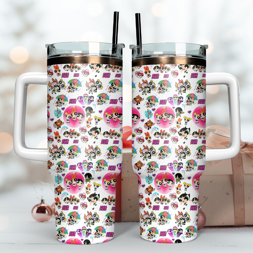 The Powerpuff Girls TV Series Custom Stanley Quencher 40oz Stainless Steel Tumbler With Handle