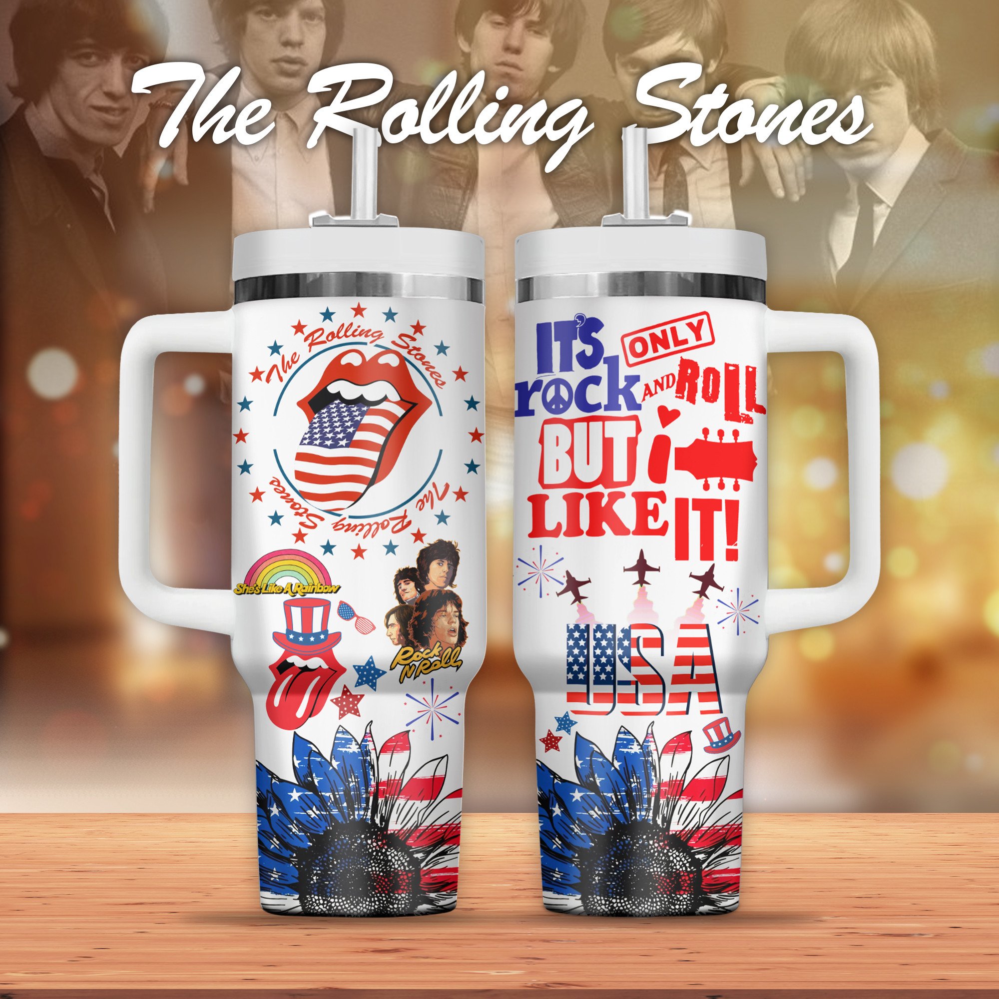 The Rolling Stones Music Custom Stanley Quencher 40oz Stainless Steel Tumbler With Handle