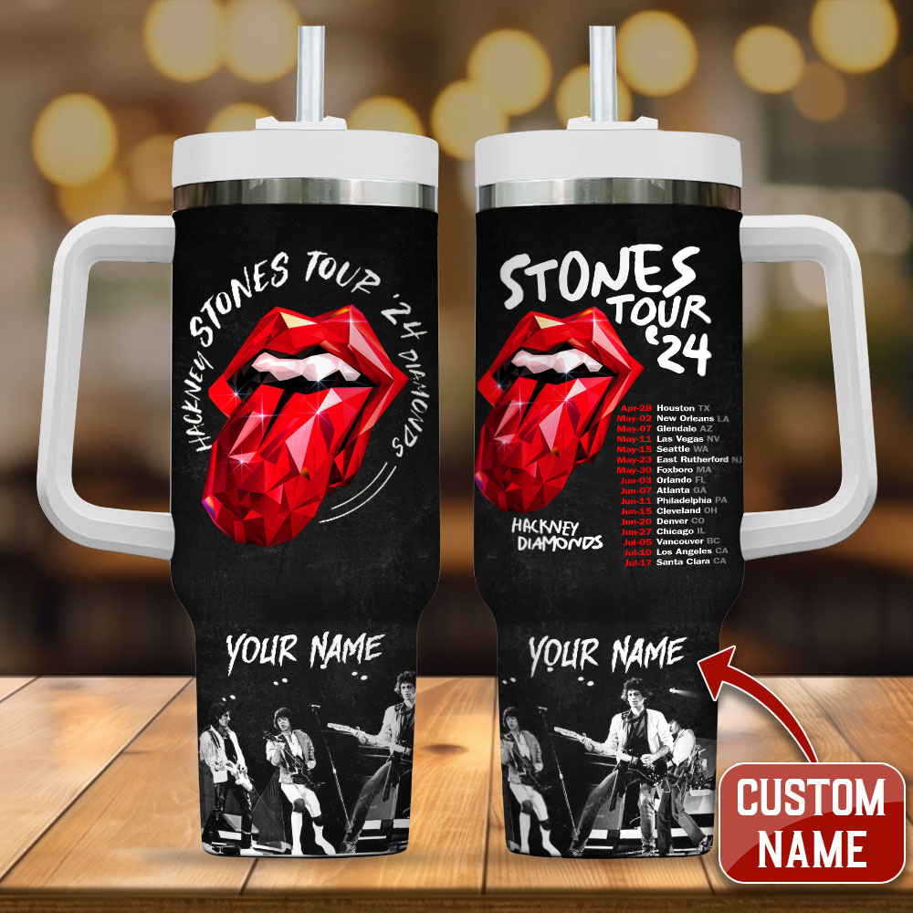 The Rolling Stones Music Custom Stanley Quencher 40oz Stainless Steel Tumbler With Handle