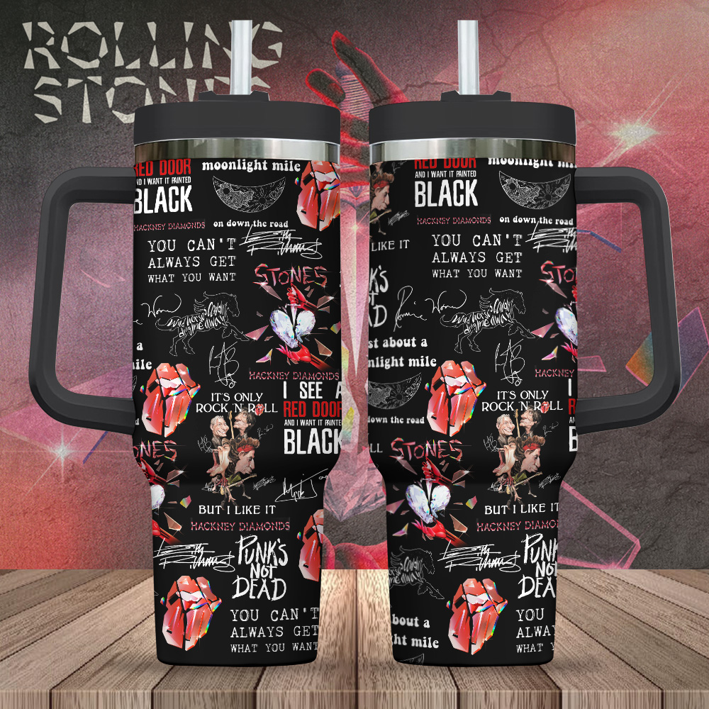 The Rolling Stones Music Custom Stanley Quencher 40oz Stainless Steel Tumbler With Handle