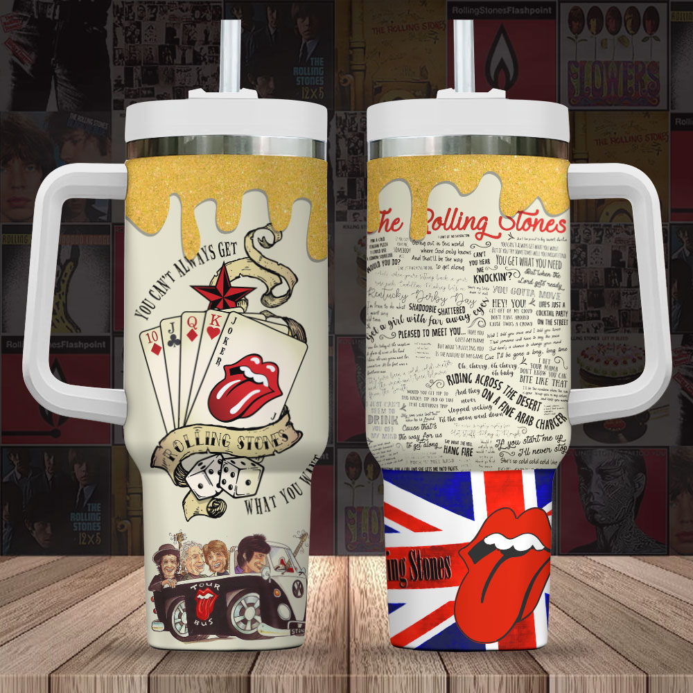 The Rolling Stones Music Custom Stanley Quencher 40oz Stainless Steel Tumbler With Handle