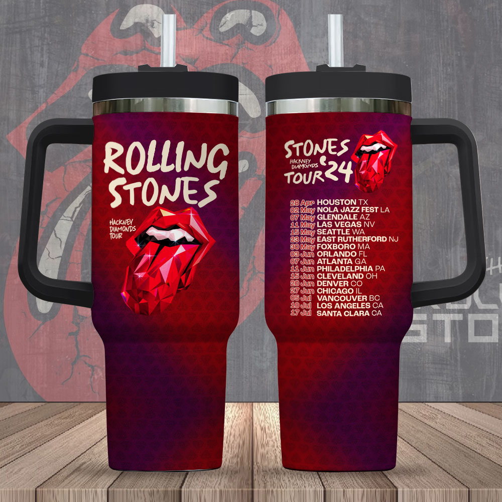 The Rolling Stones Music Custom Stanley Quencher 40oz Stainless Steel Tumbler With Handle