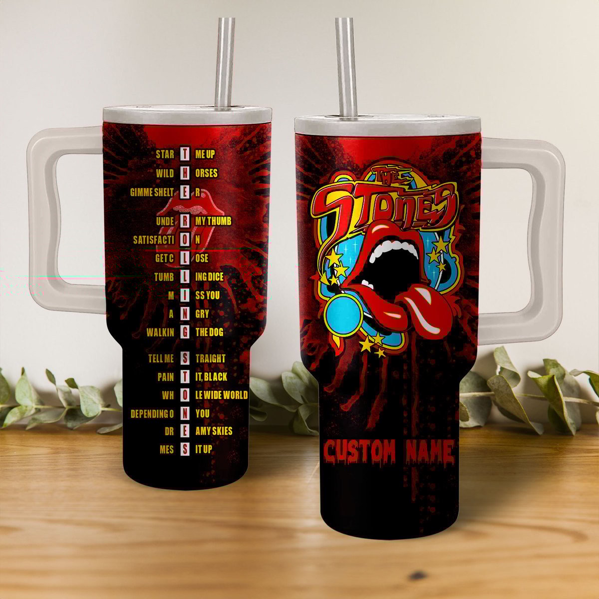 The Rolling Stones Music Custom Stanley Quencher 40oz Stainless Steel Tumbler With Handle