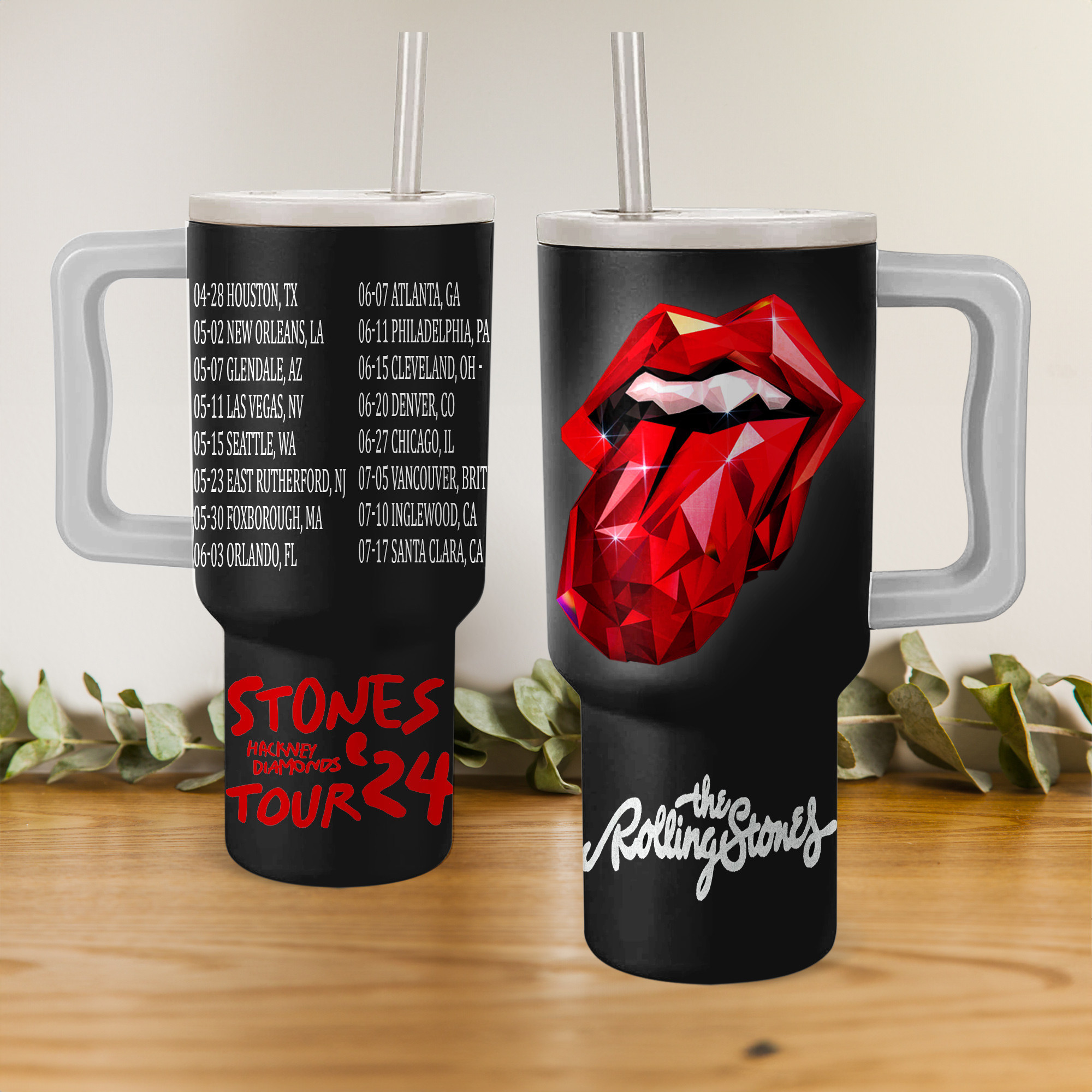 The Rolling Stones Music Custom Stanley Quencher 40oz Stainless Steel Tumbler With Handle