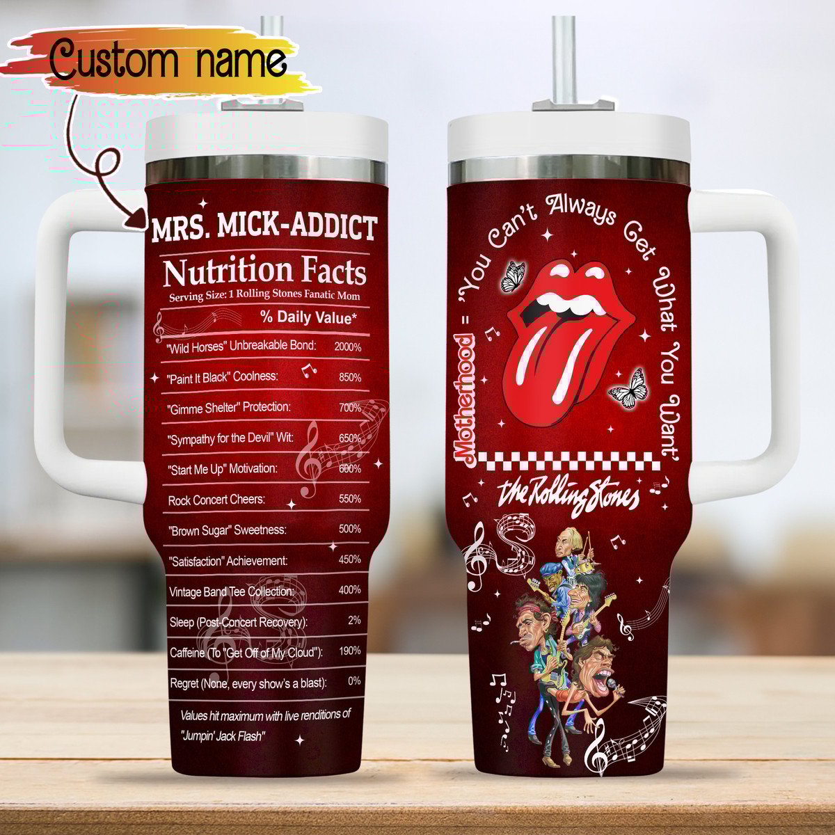 The Rolling Stones Music Custom Stanley Quencher 40oz Stainless Steel Tumbler With Handle