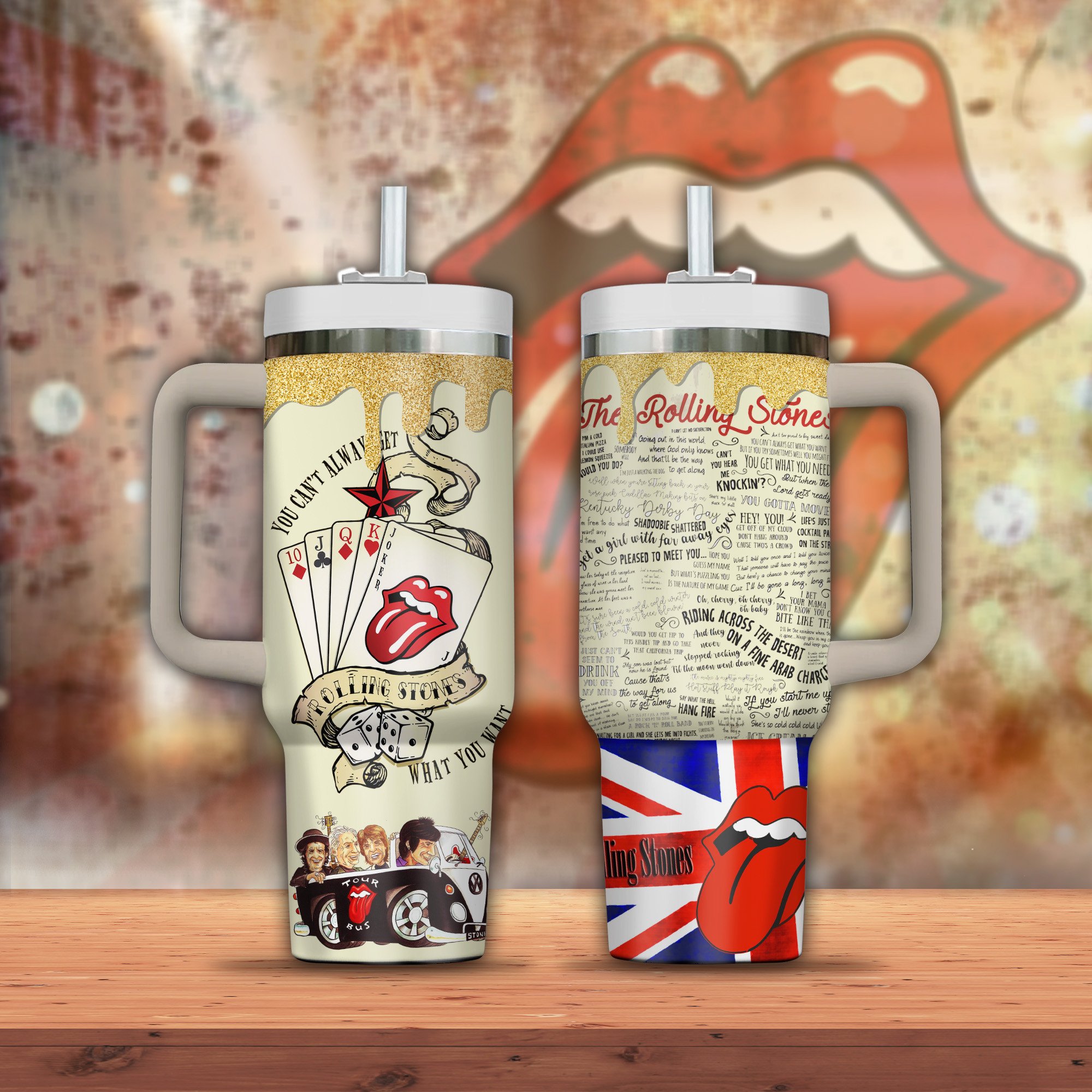 The Rolling Stones Music Custom Stanley Quencher 40oz Stainless Steel Tumbler With Handle