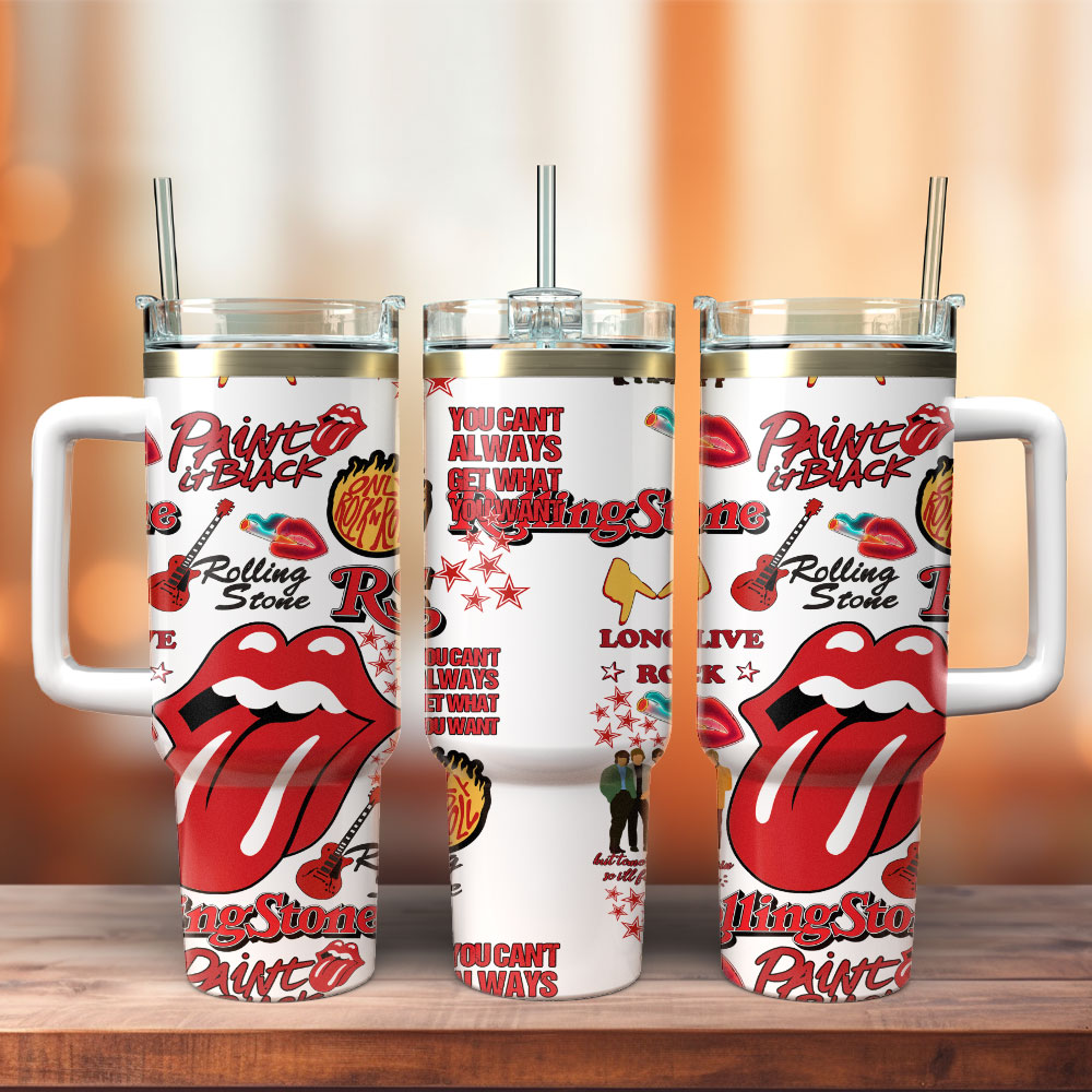 The Rolling Stones Music Custom Stanley Quencher 40oz Stainless Steel Tumbler With Handle